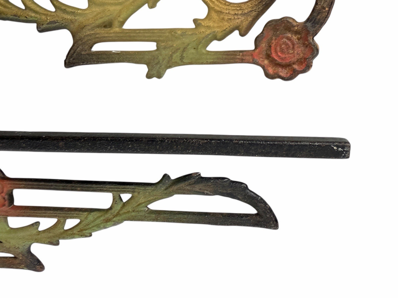 2 Antique Art Deco Cast Iron Swing Arm Curtain Rods ROSE FLORAL