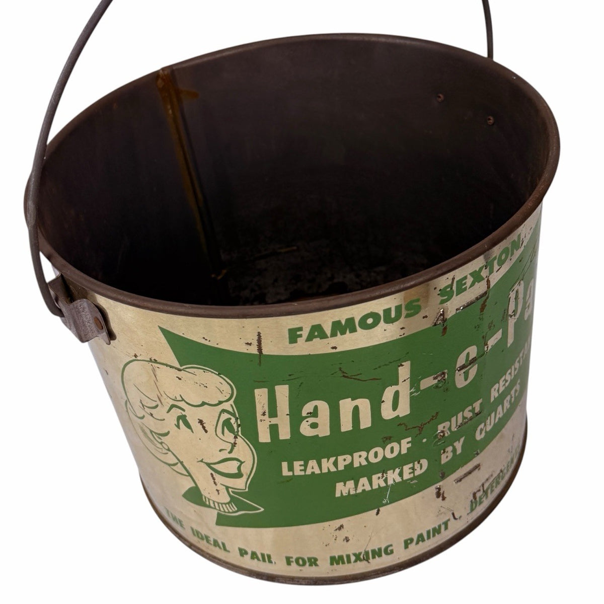 Vintage 1950s Famous Sexton HAND-E-PAIL  Advertising Tin Bucket Silkscreen Paint