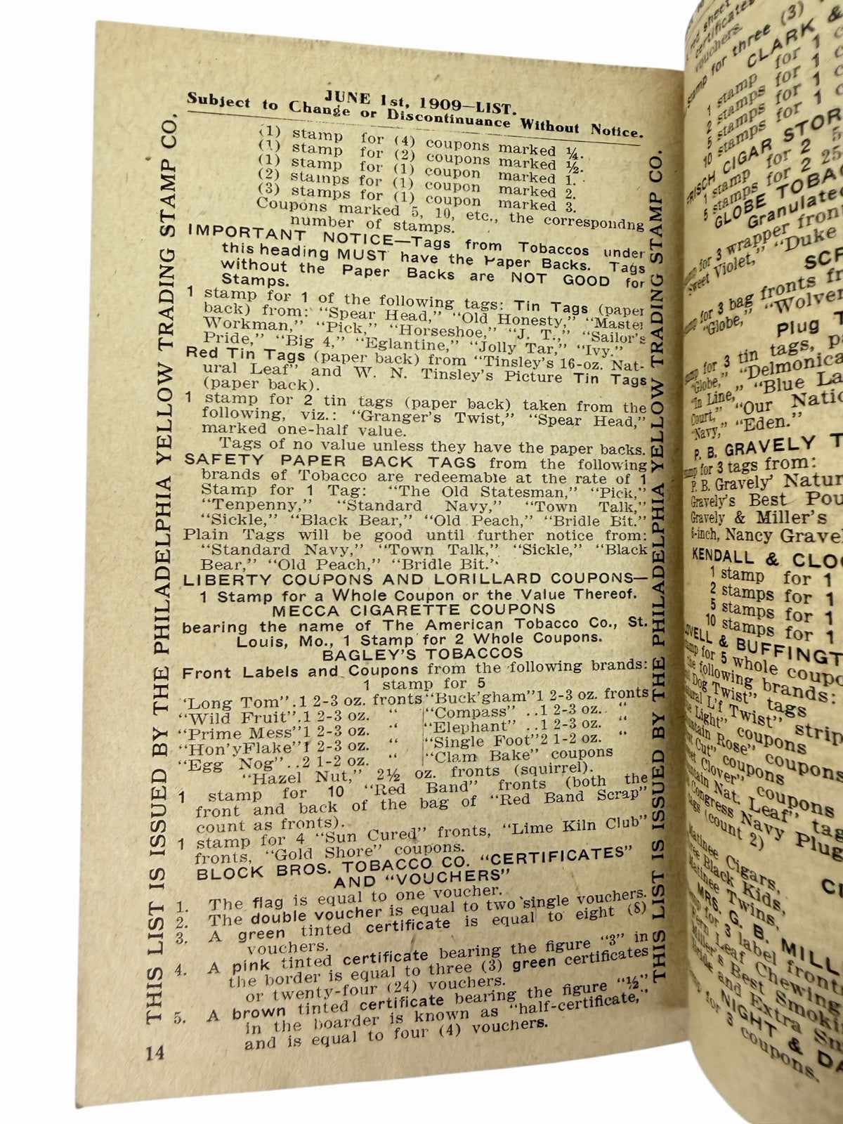Antique 1909 Philadelphia Yellow Trading Stamp Co LIST Store Catalog Advertising