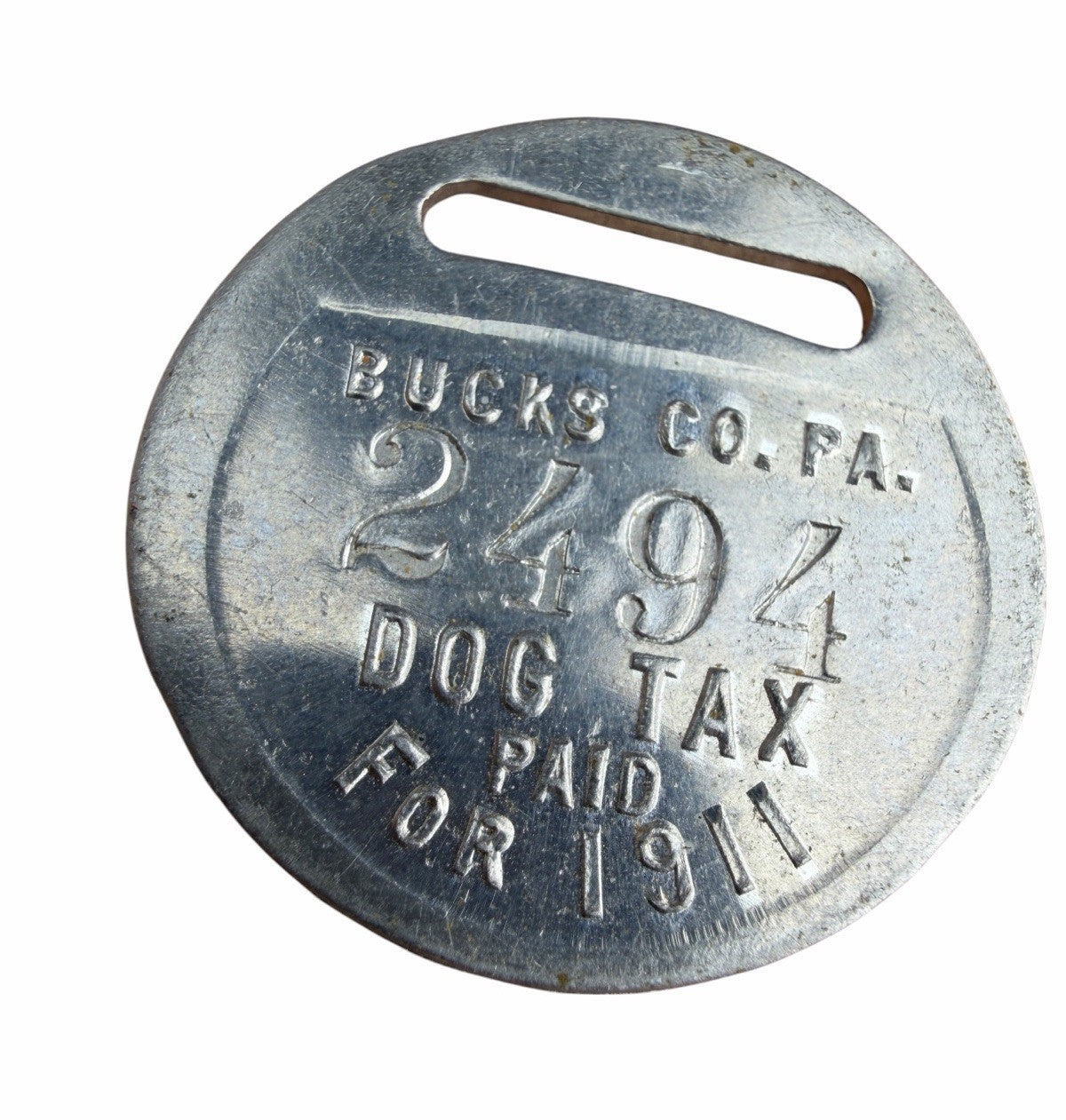 Antique 1911 DOG TAG LICENSE TAX Registration BUCKS COUNTY PA Pennsylvania Token