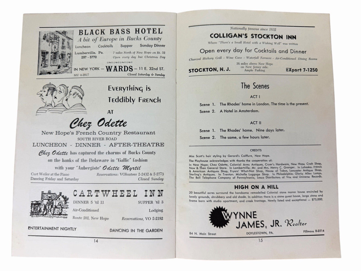 Vintage 1962 Bucks County Playhouse NEW HOPE PA Playbill & Season Handbill Flyer