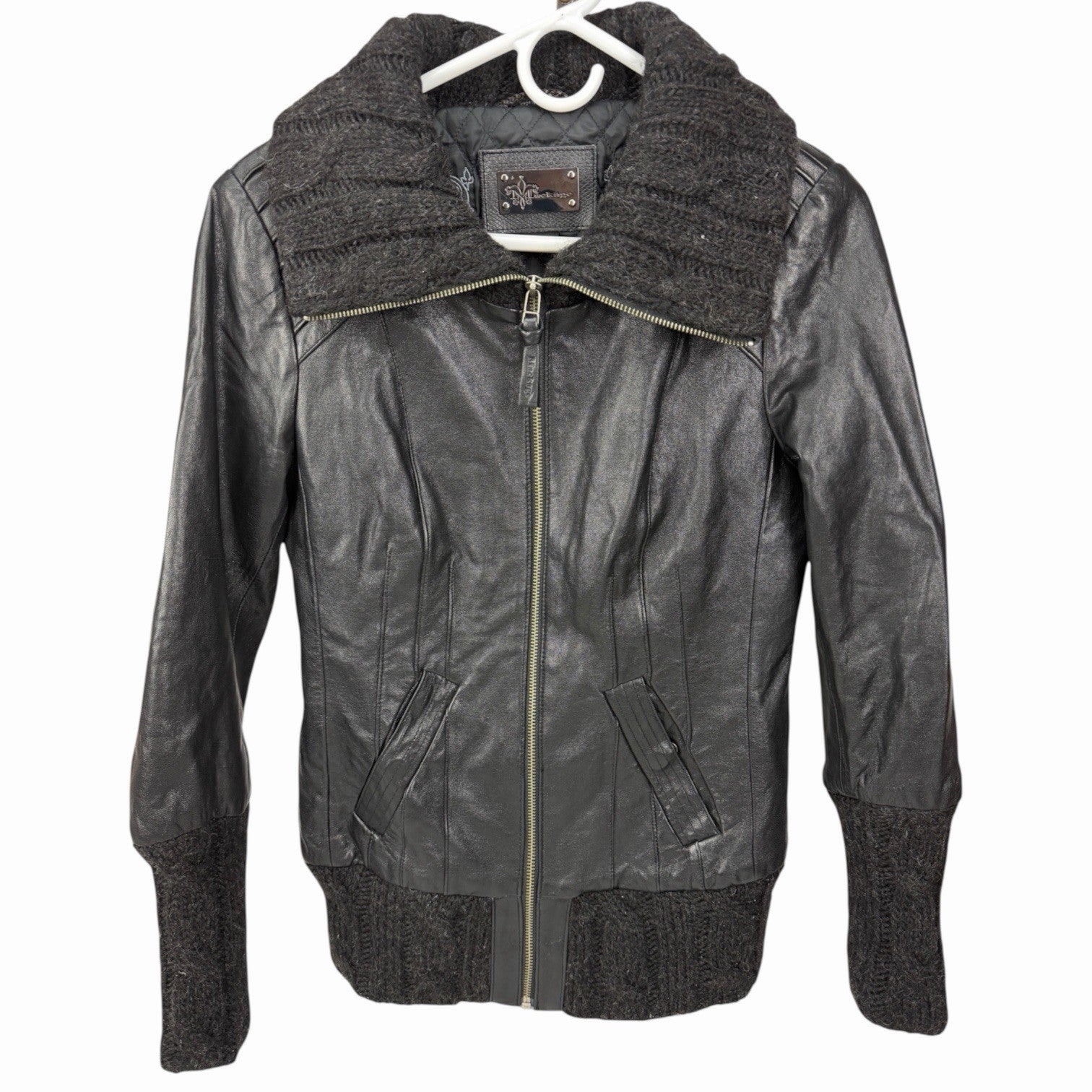 MACKAGE Lambskin Leather & Wool Biker Jacket Lined Coat SIZE SMALL Black