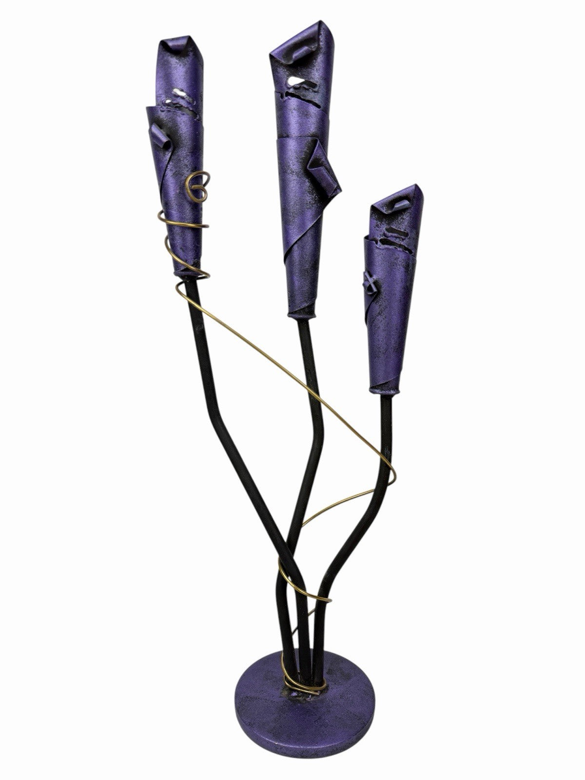 Vintage Postmodern 3 CANDLE HOLDER 19” Purple Metal Sculpture Candelabra Memphis