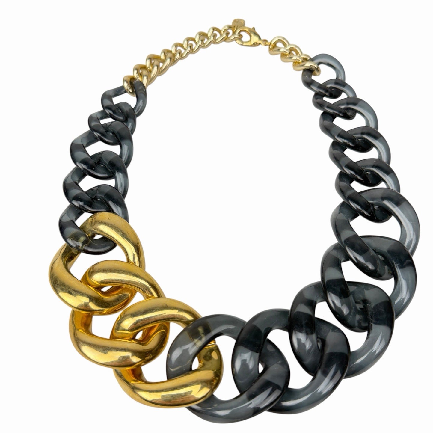 Vintage Gold & Gray Lucite Chunky Cuban Chain Link Necklace ITALY Luisa Spagnoli
