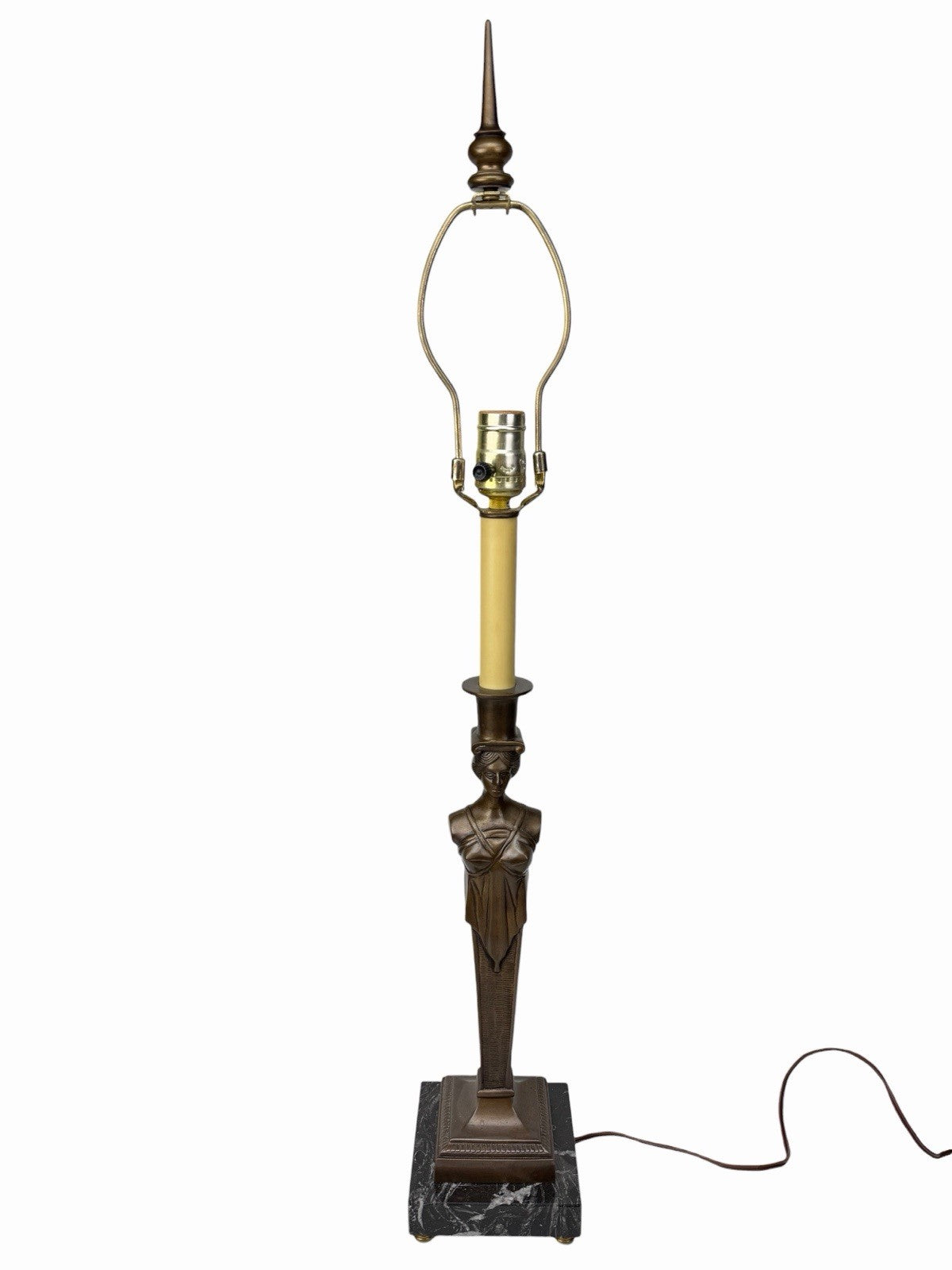 Vintage Hollywood Regency Neoclassical Caryatid Lady Brass Marble Table Lamp 32”
