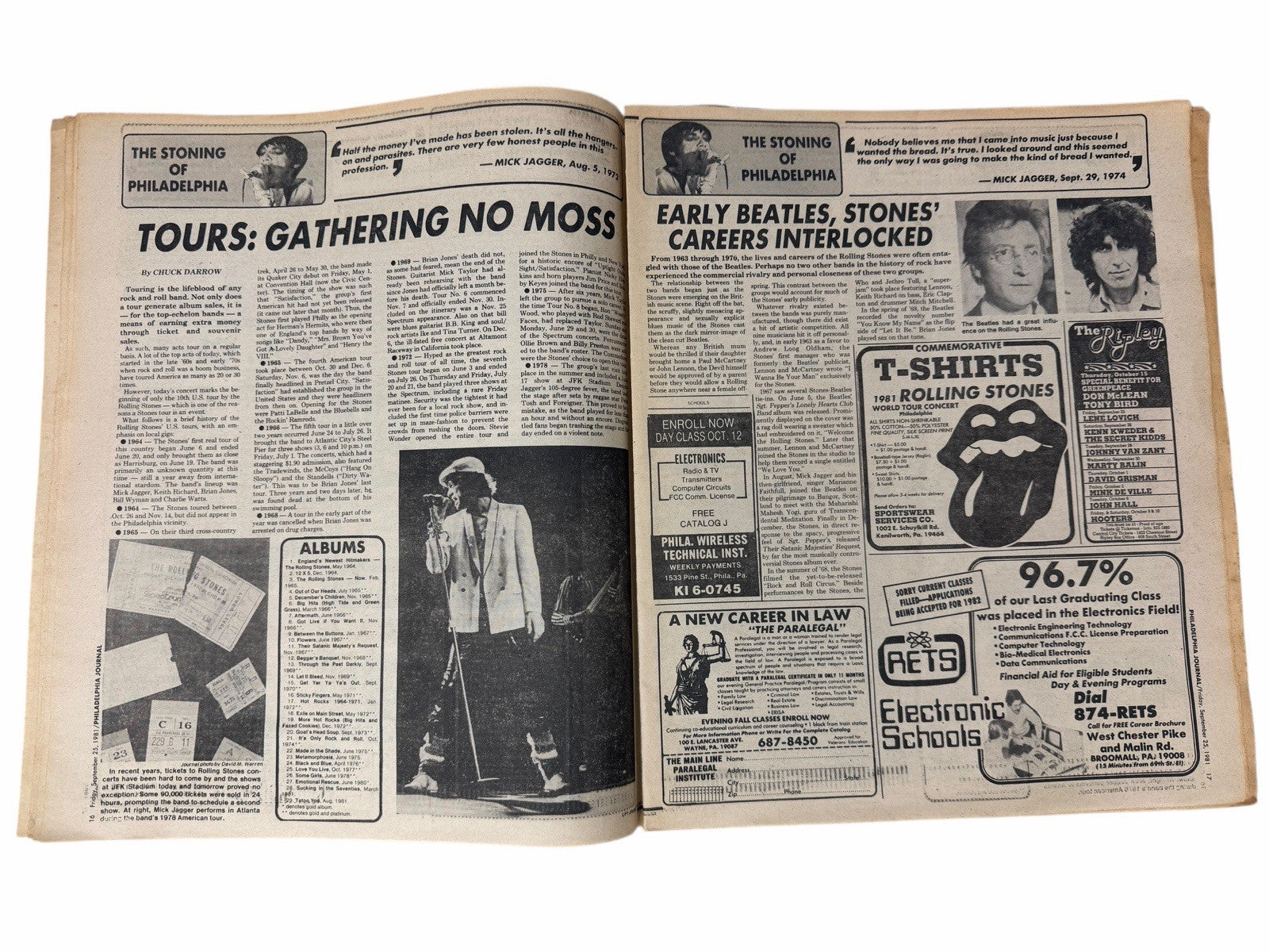 ROLLING STONES Sept 25, 1981 Philadelphia Journal NEWSPAPER Poster & 13pg Spread