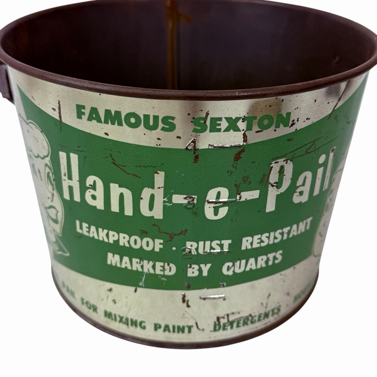 Vintage 1950s Famous Sexton HAND-E-PAIL  Advertising Tin Bucket Silkscreen Paint