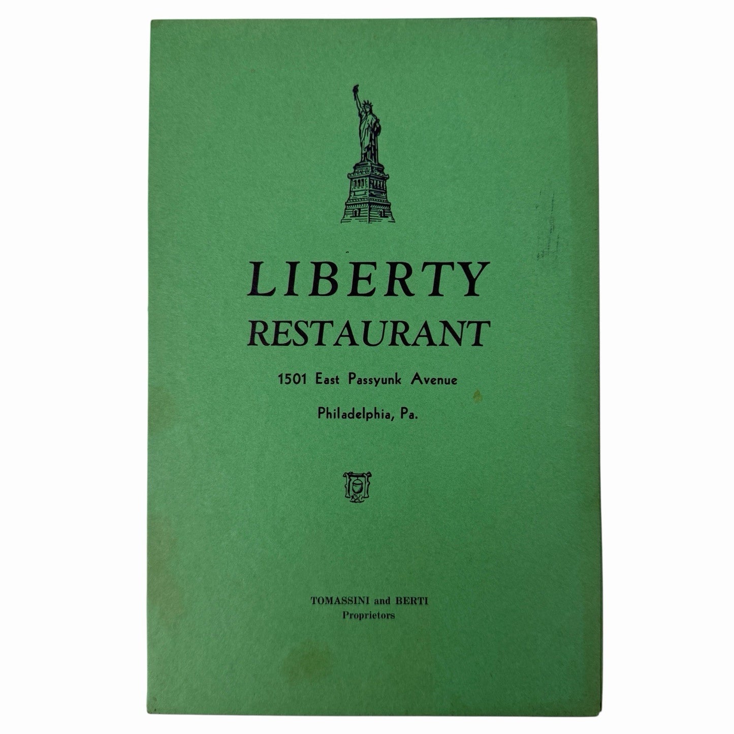 Vintage 1944 LIBERTY RESTAURANT Menu 1501 East Passyunk Philadelphia PA WWII Era