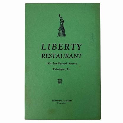 Vintage 1944 LIBERTY RESTAURANT Menu 1501 East Passyunk Philadelphia PA WWII Era