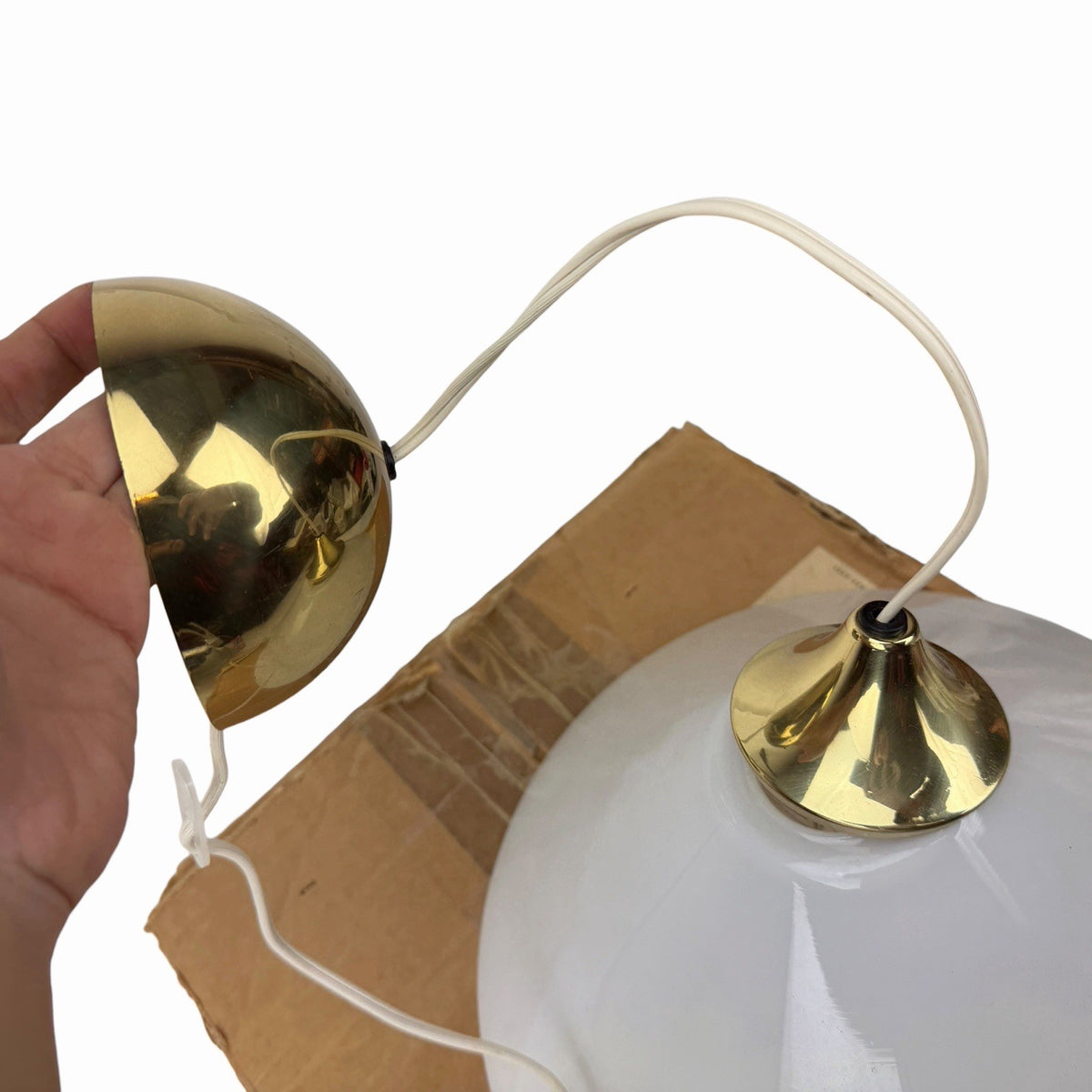 Vintage MCM Conran’s Habitat SCE France BRASS & GLASS CONE PENDANT LIGHT FIXTURE