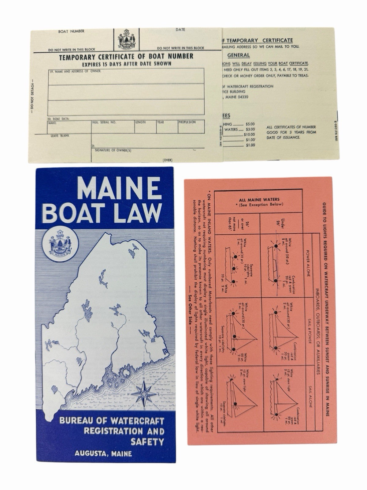 Vintage 1964 Maine Boat Law BOOKLET w/ Certificate Application & Guide Card
