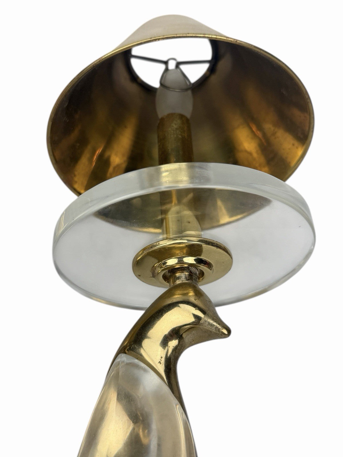 Vintage NULCO Birds Of Paradise SCONCE Double CRYSTAL & BRASS w/ Shades