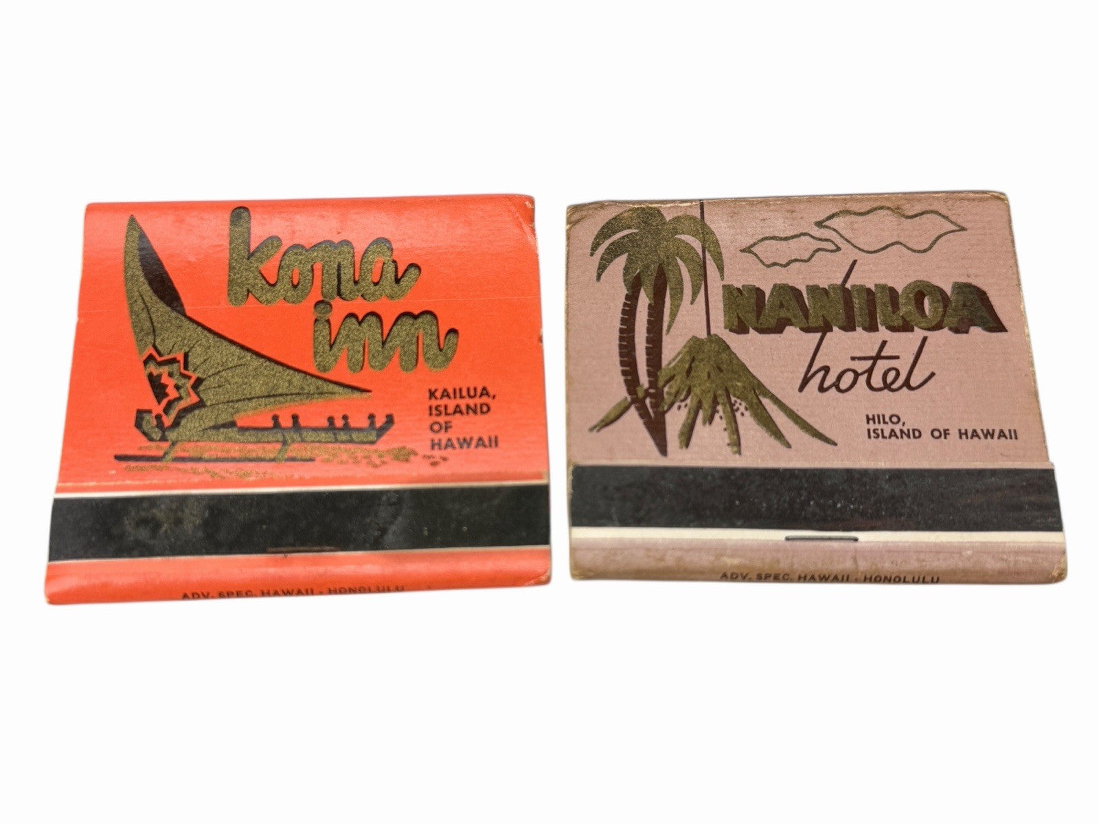 Vintage KONA INN & NANILOA HOTEL Hilo Kailua HAWAII Matchbooks MCM Art Design