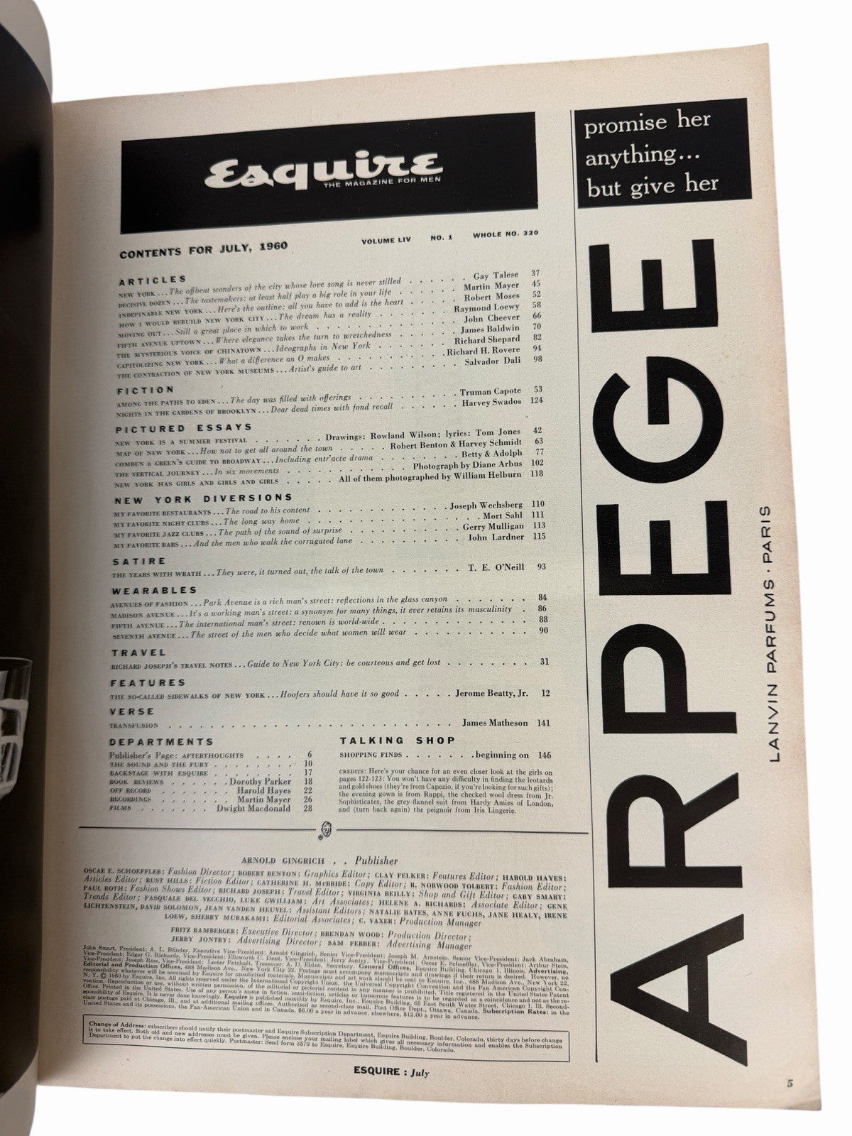 Diane Arbus 1st Photos ESQUIRE Magazine JULY 1960 The Vertical Journey NEW YORK