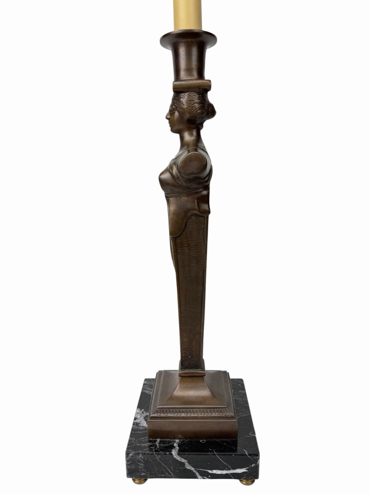 Vintage Hollywood Regency Neoclassical Caryatid Lady Brass Marble Table Lamp 32”