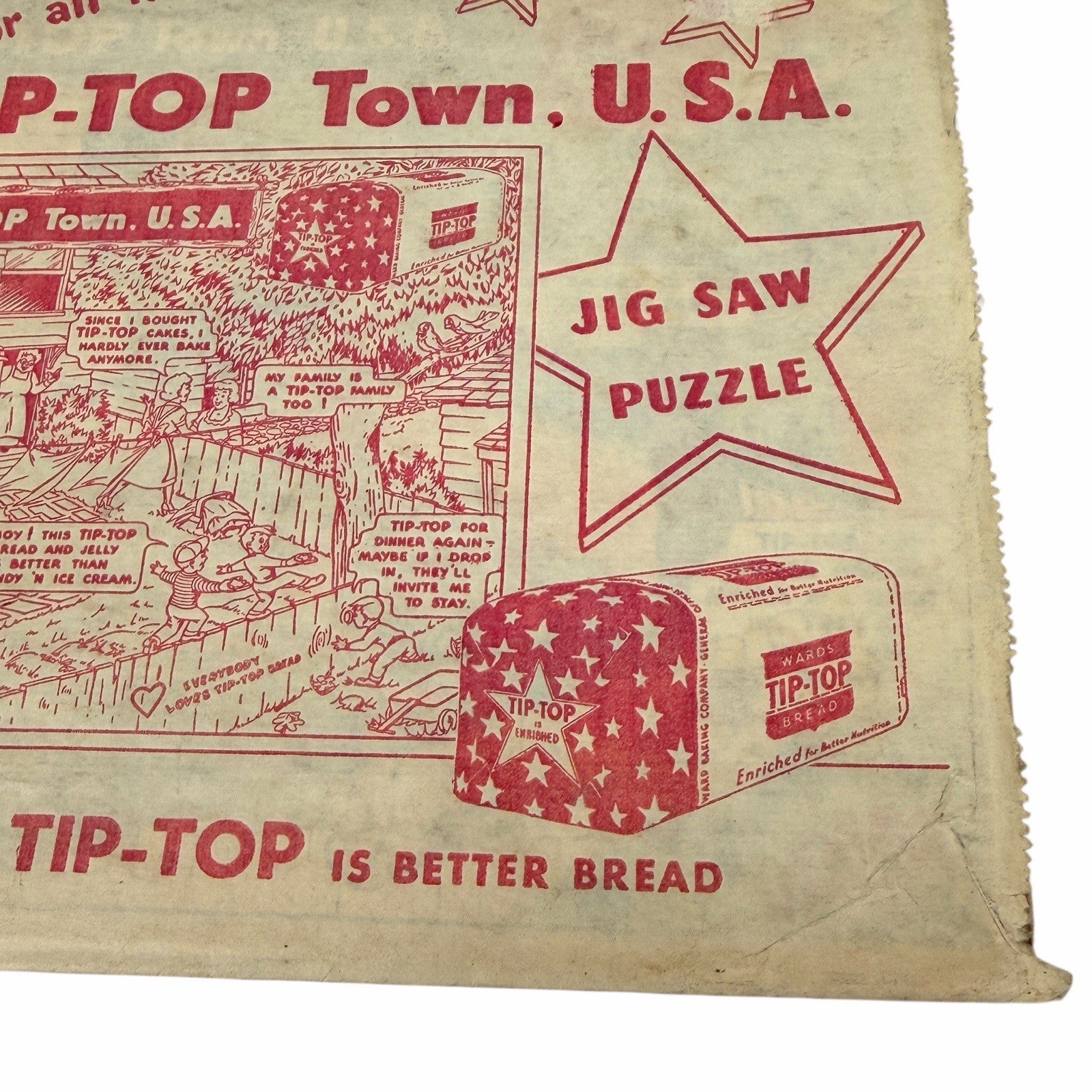 1952 Tip-Top Town USA BREAD Advertising Jigsaw Puzzle + Original Envelope UNUSED
