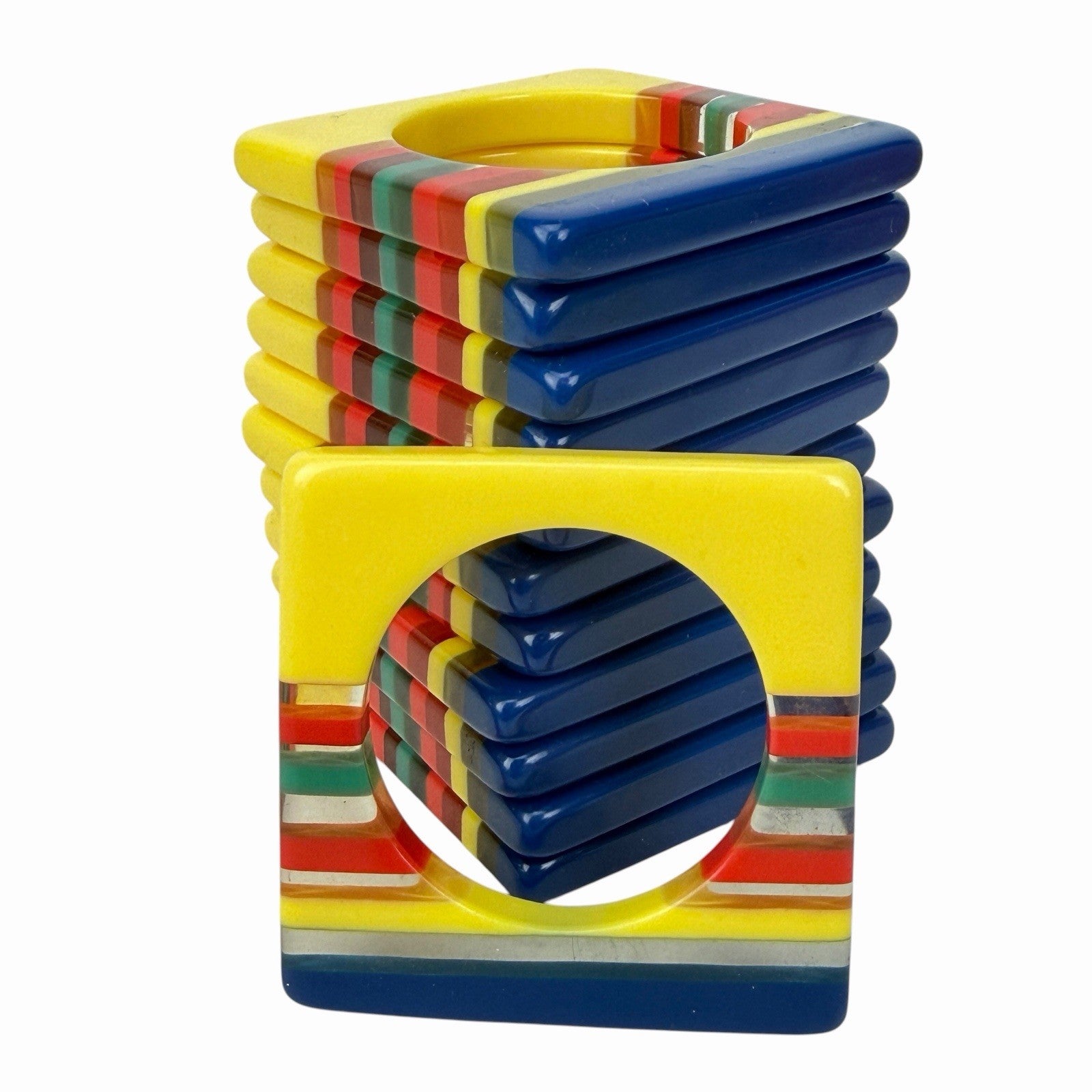 Vintage Set 12 1960s Laminated Lucite Napkin Rings MCM Mod Primary Color Acrylic