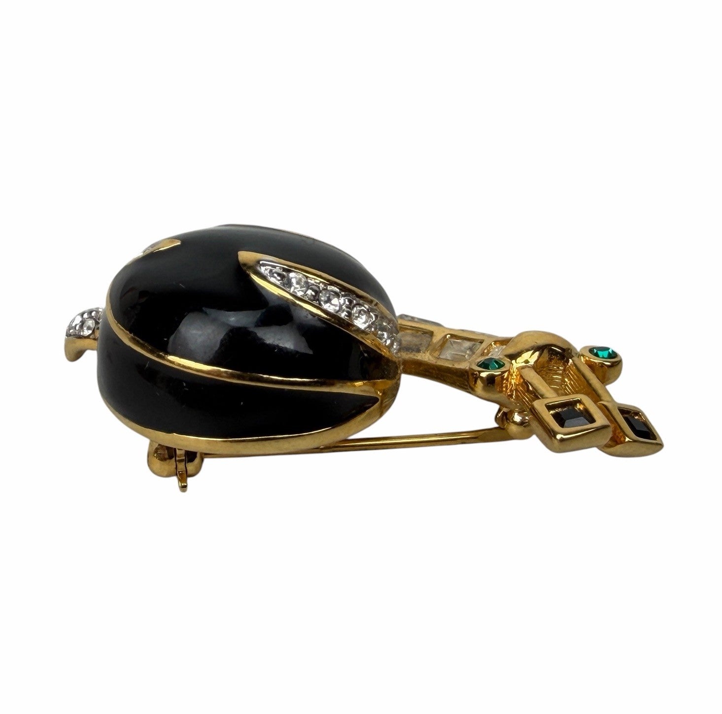 Vintage SWAROVSKI Black, Gold, Green Crystal SNAIL BROOCH PIN Signed