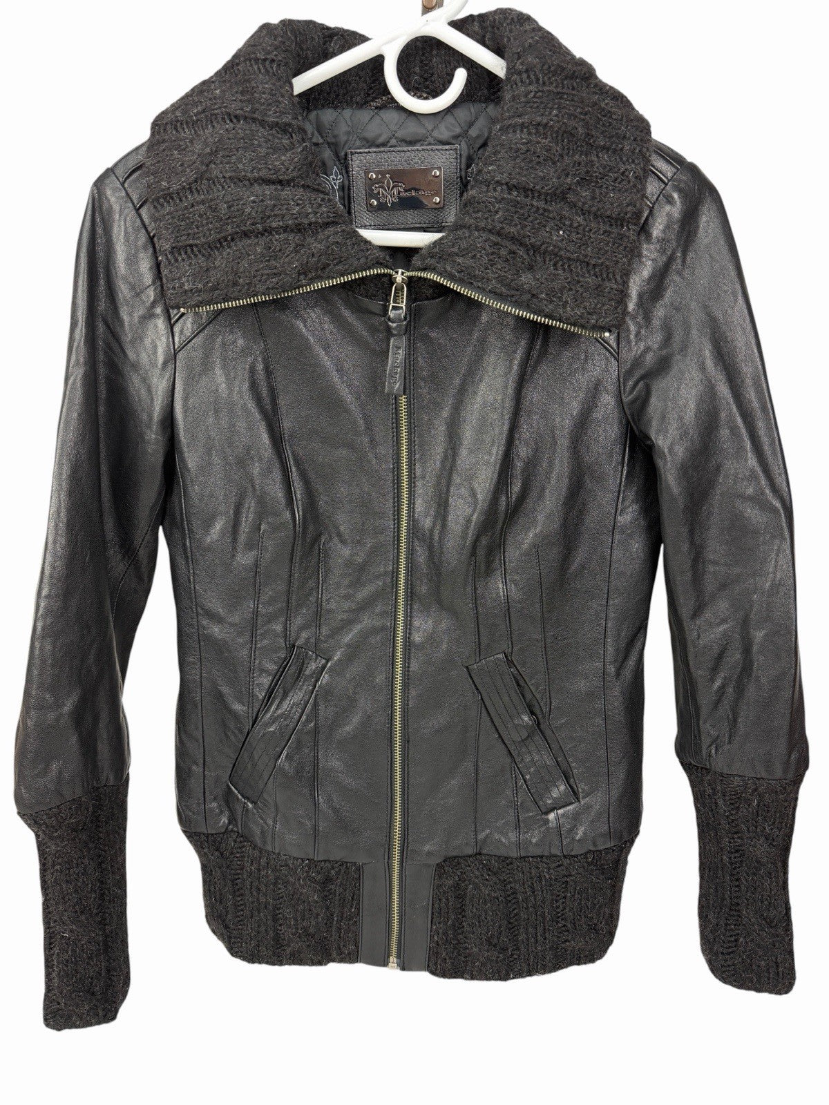 MACKAGE Lambskin Leather & Wool Biker Jacket Lined Coat SIZE SMALL Black
