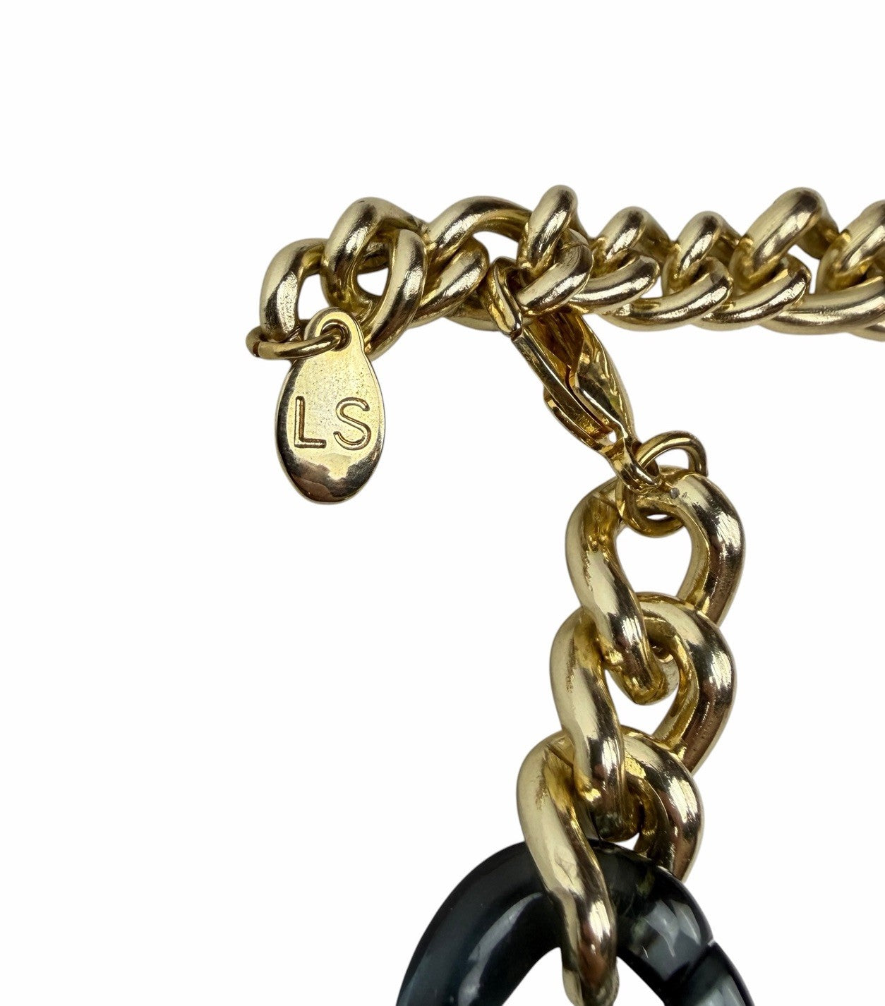 Vintage Gold & Gray Lucite Chunky Cuban Chain Link Necklace ITALY Luisa Spagnoli