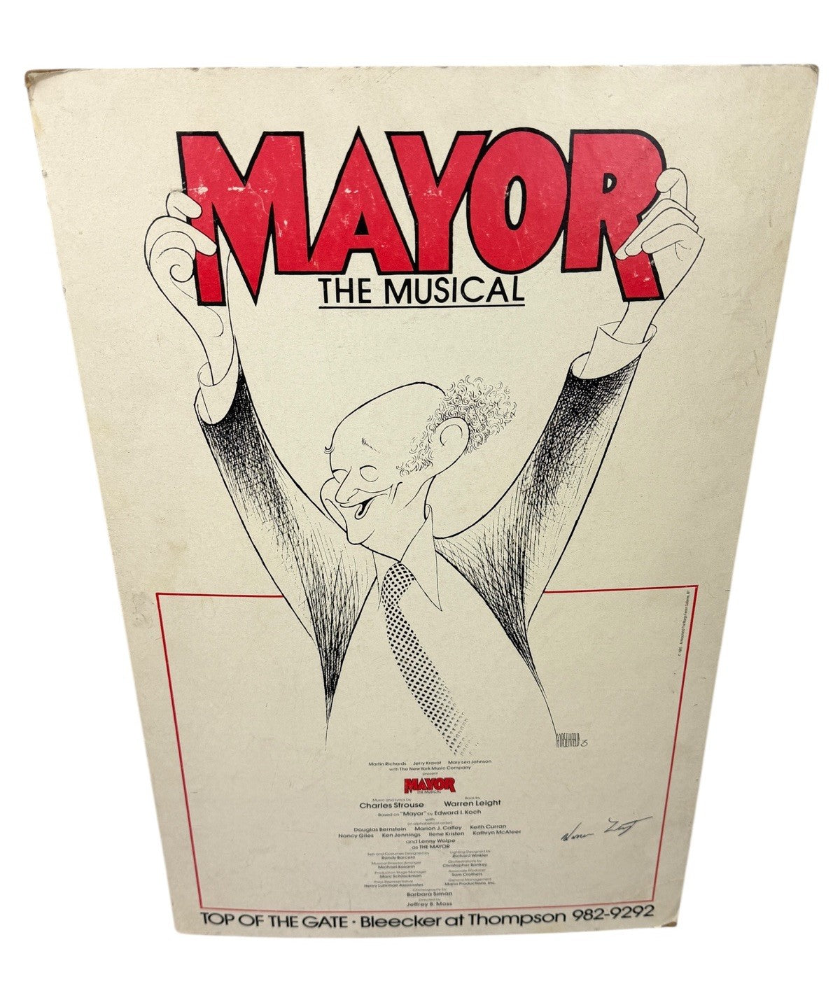 1985 MAYOR The Musical CARDBOARD POSTER Signed HIRSCHFELD Edward Koch