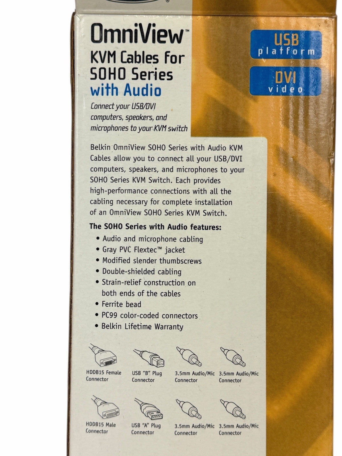 10' Belkin OmniView KVM Cables w/ Audio SOHO Series Switch USB DVI NEW