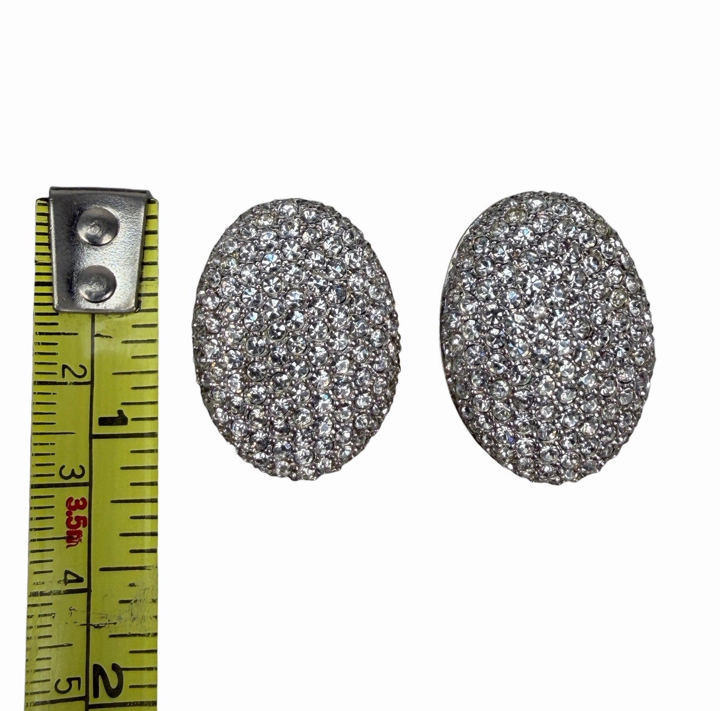 SWAROVSKI Large Oval Gold Tone Pave Crystal Rhinestone Clip-On EARRINGS Signed