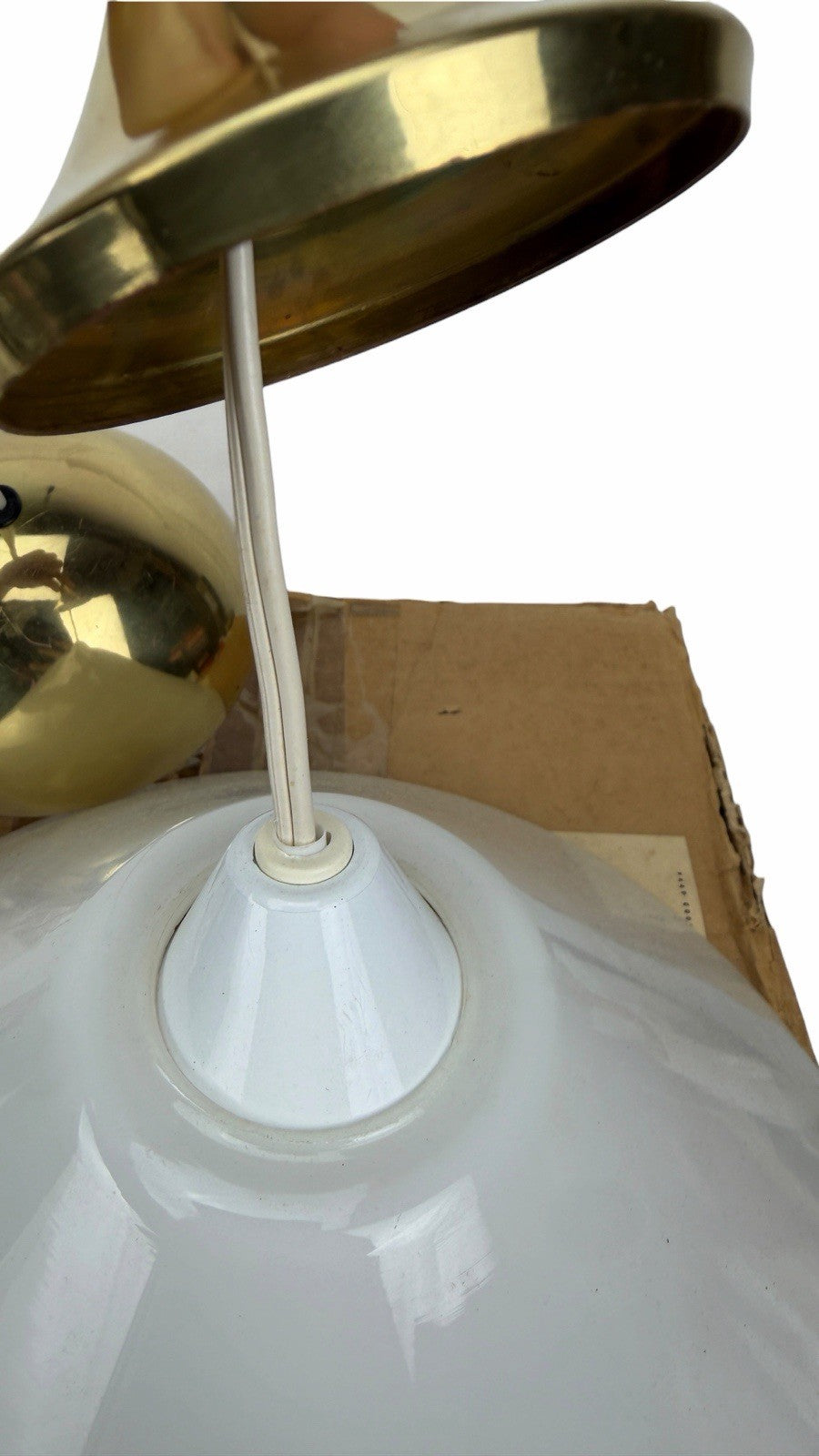Vintage MCM Conran’s Habitat SCE France BRASS & GLASS CONE PENDANT LIGHT FIXTURE