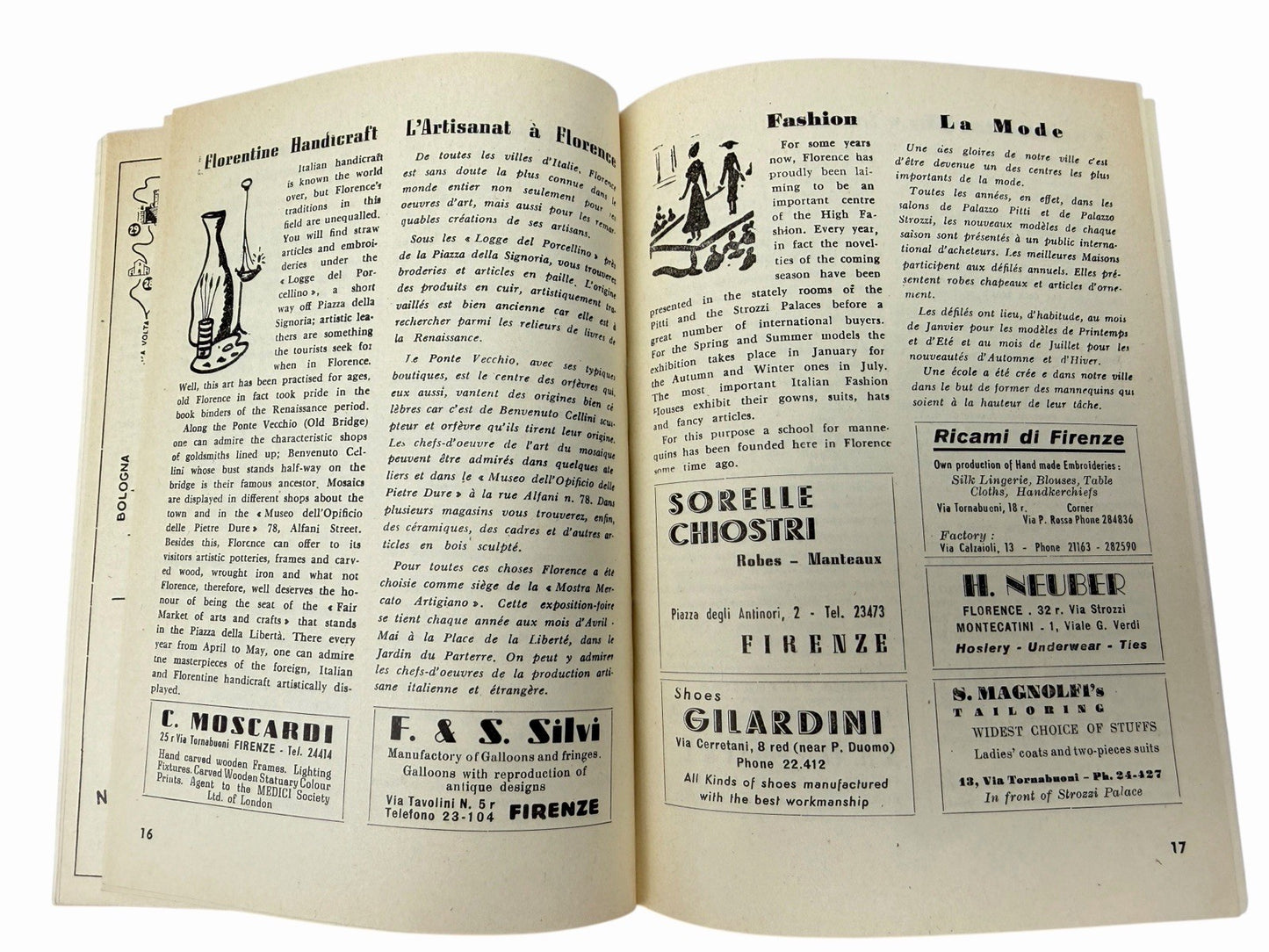 Vintage 1959 Italy FLORENCE WEEKLY Tourist Handbook Travel Map Ads Guide Book