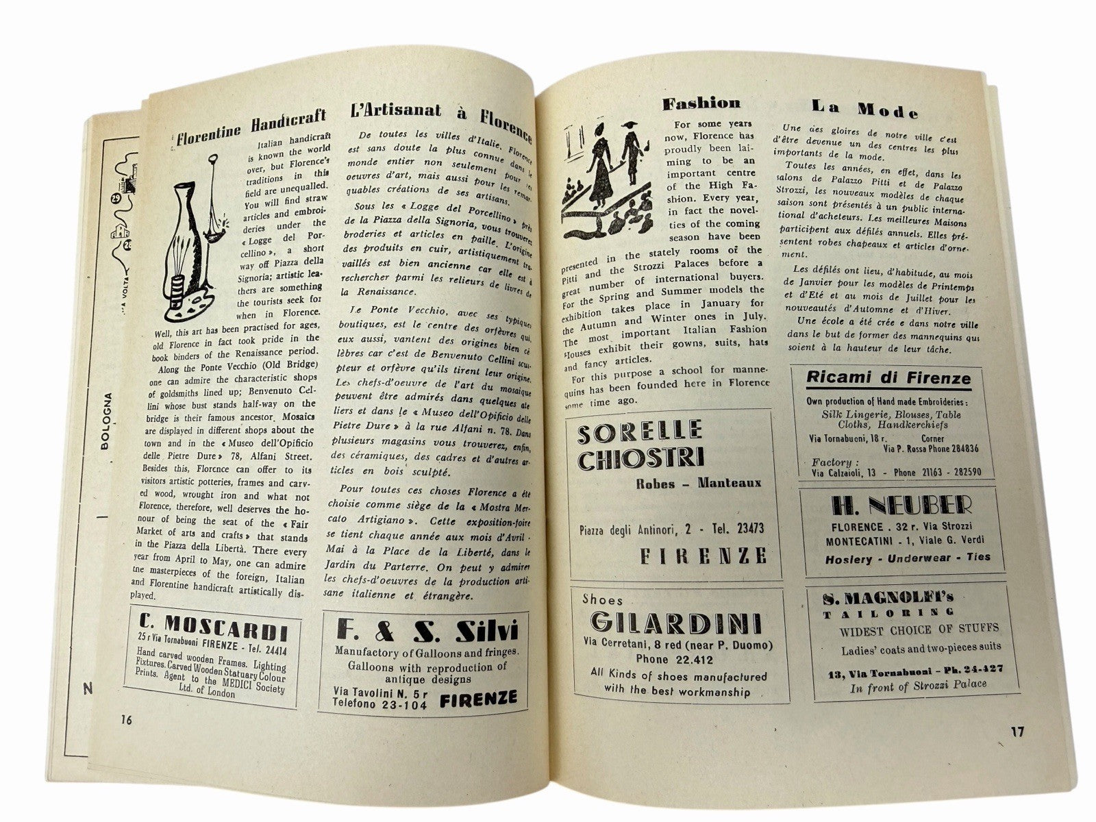 Vintage 1959 Italy FLORENCE WEEKLY Tourist Handbook Travel Map Ads Guide Book
