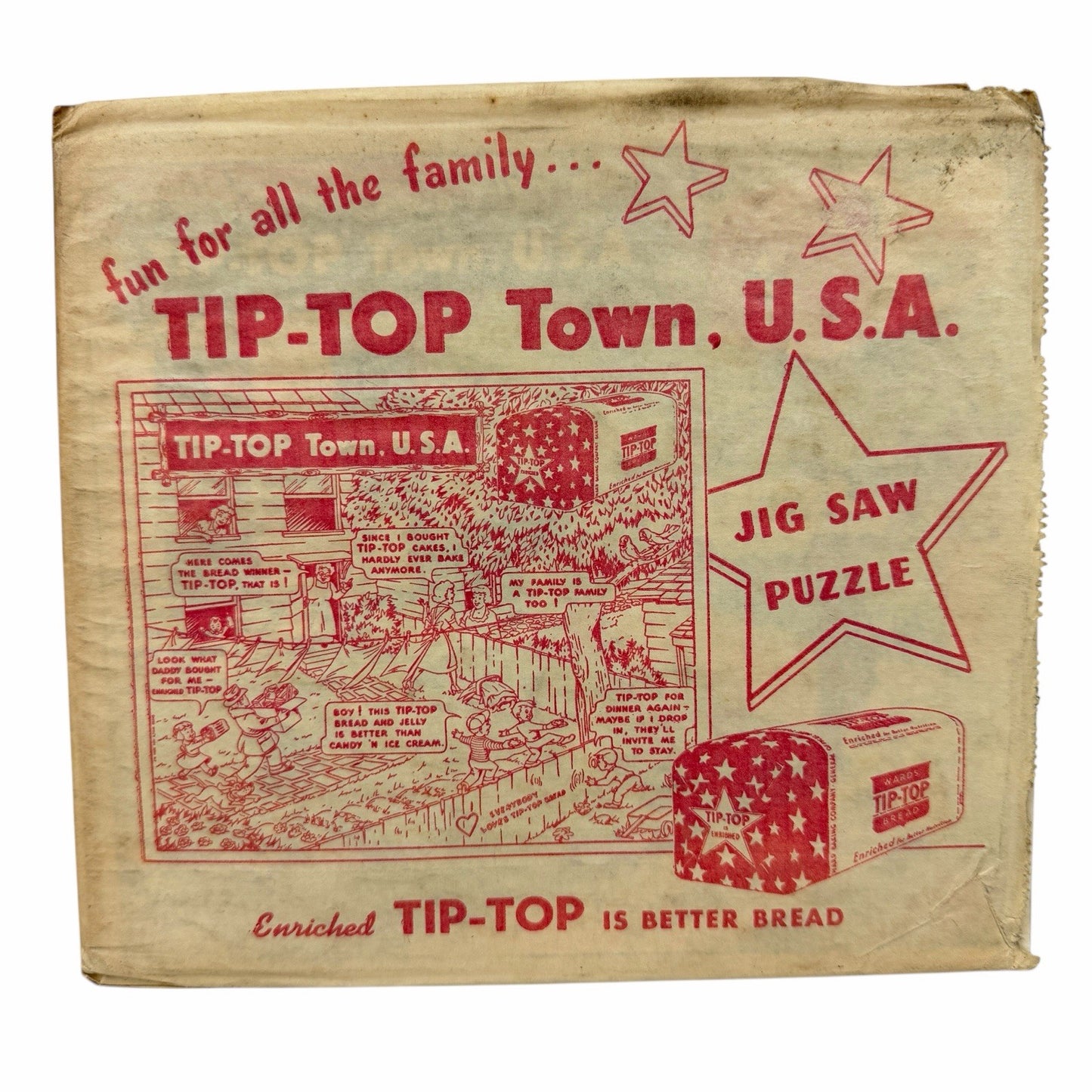 1952 Tip-Top Town USA BREAD Advertising Jigsaw Puzzle + Original Envelope UNUSED