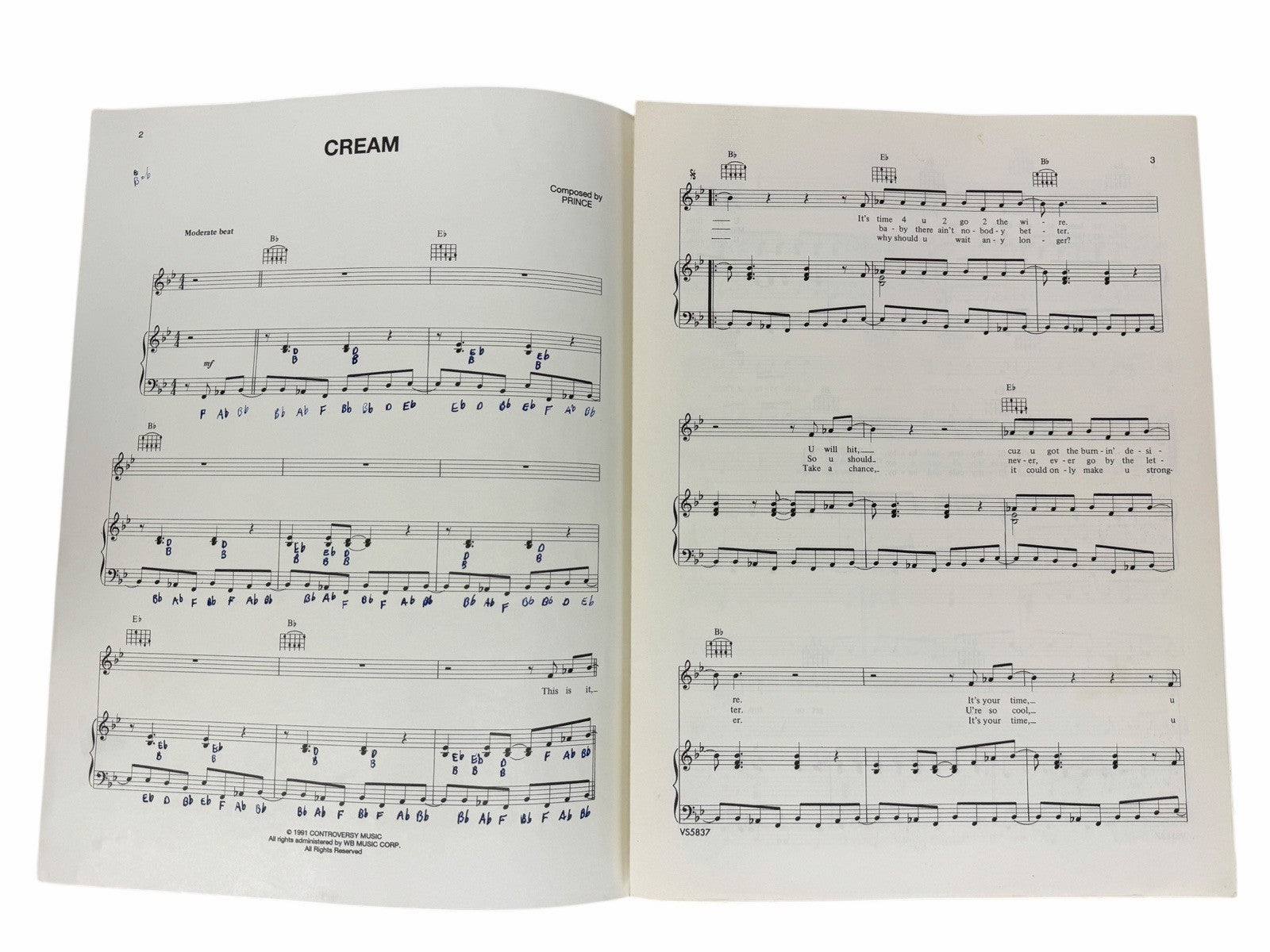 Vintage PRINCE Cream 1991 Sheet Music RARE Diamonds And Pearls