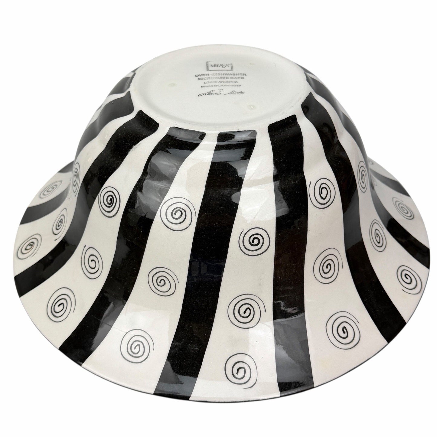 MIKASA Laurie Gates ANSONIA 15.5” Centerpiece Fruit Bowl BLACK & WHITE SWIRL