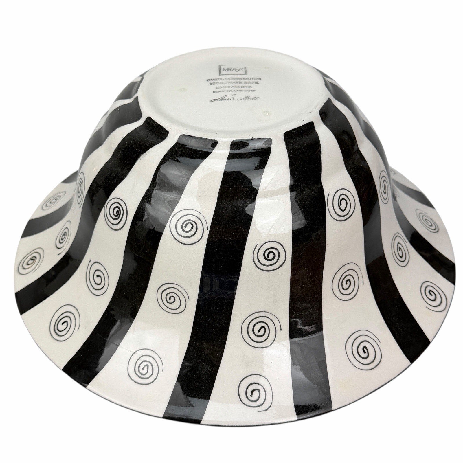MIKASA Laurie Gates ANSONIA 15.5” Centerpiece Fruit Bowl BLACK & WHITE SWIRL
