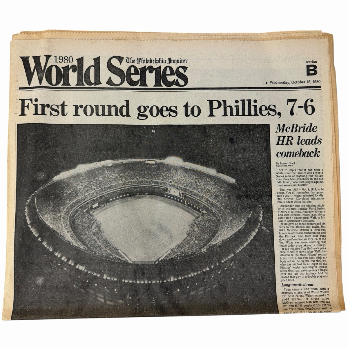 PHILLIES 1980 WORLD SERIES CHAMPIONS Philadelphia Inquirer Newspaper Collection