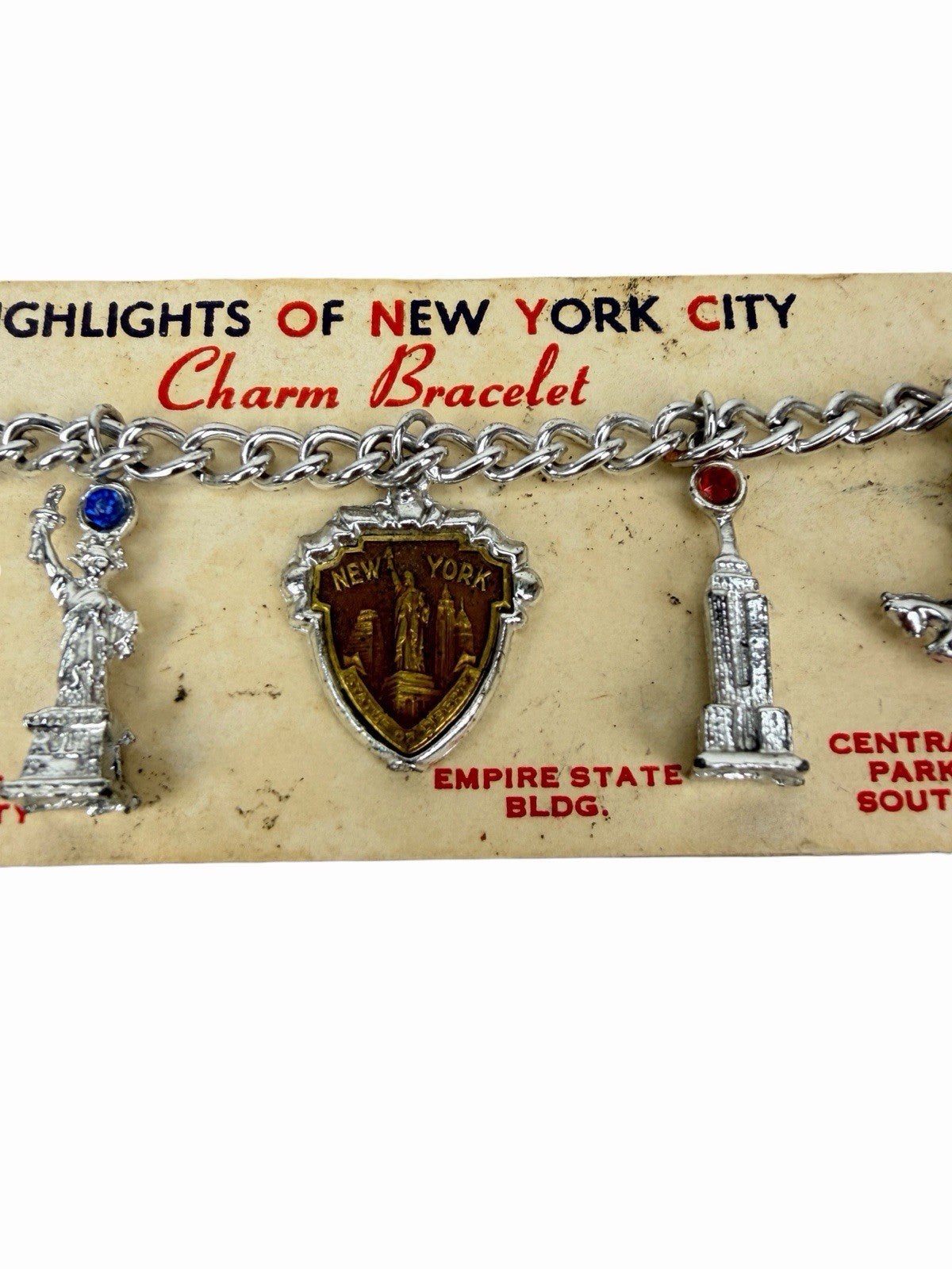 Vintage 1950’s NEW YORK CITY NYC Souvenir Charm Bracelet w/ Original Card ENCO