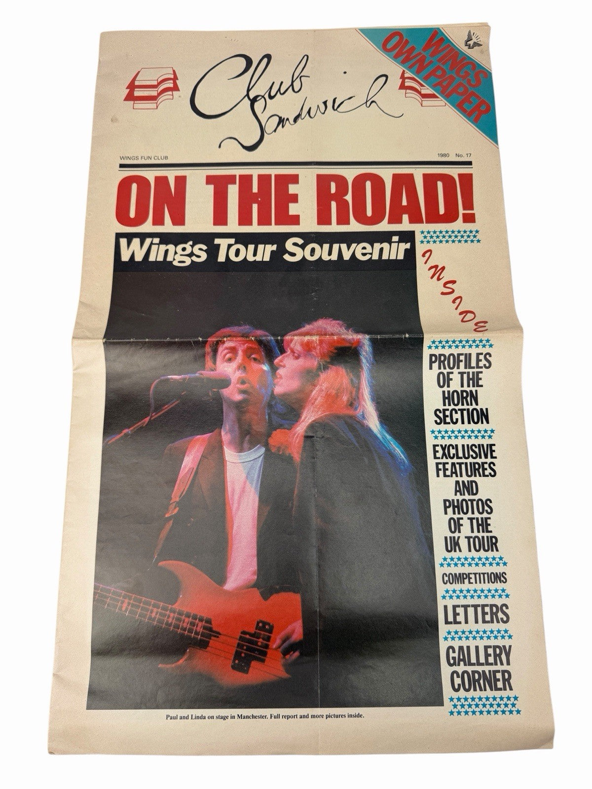 Vintage 1980 CLUB SANDWICH #17 Paul McCartney Wings Fan Club Tour Newspaper