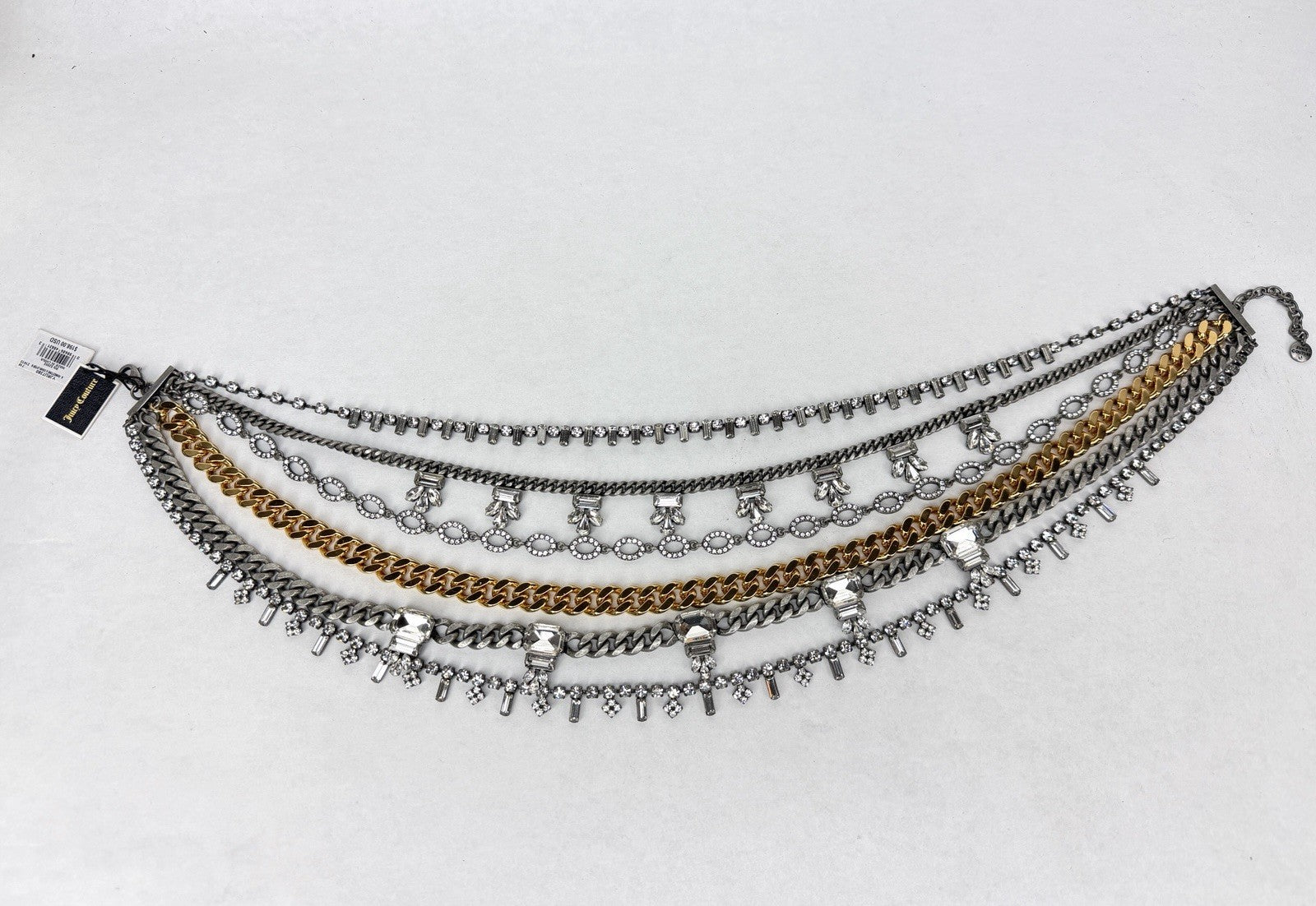Vintage Y2K JUICY COUTURE Necklace Layered 6-Strand Chain & Crystal Gold Silver