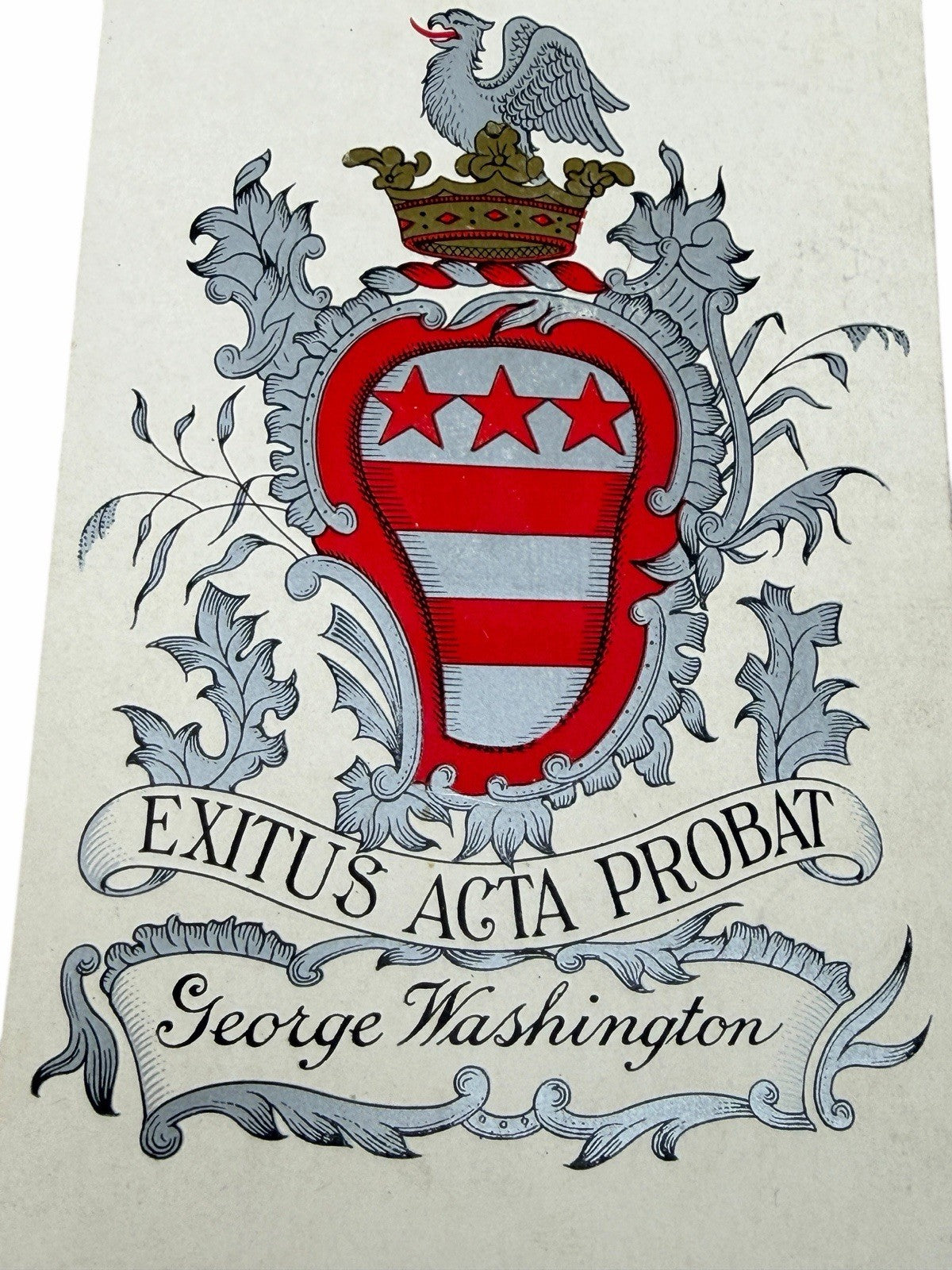 c1910 George Washington BOOKPLATE Coat Of Arms Crest POSTCARD SILVER LITHO