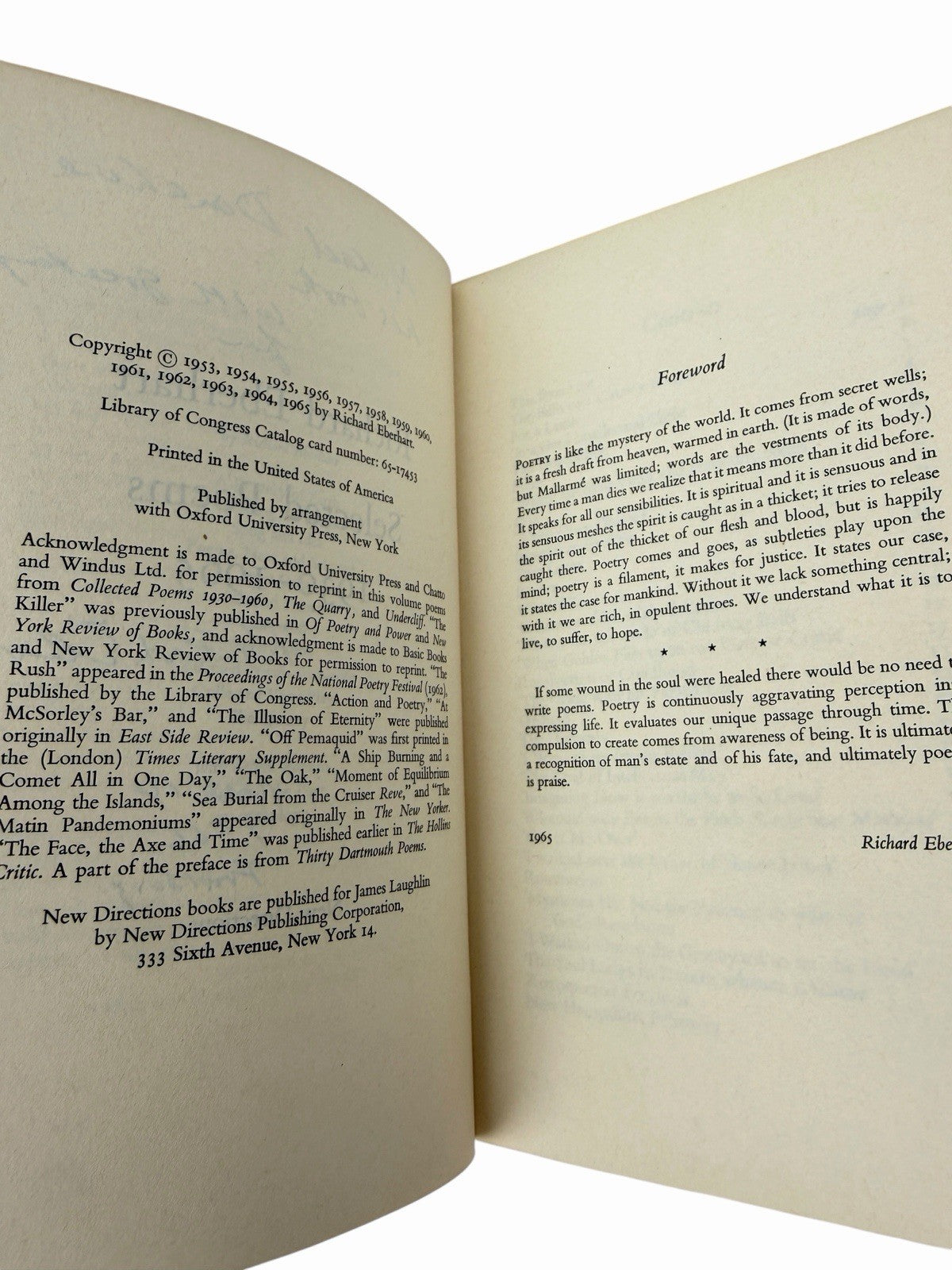 SIGNED Richard Eberhart: Selected Poems 1930-1965 New Direction NDP198 Pulitzer