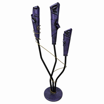 Vintage Postmodern 3 CANDLE HOLDER 19” Purple Metal Sculpture Candelabra Memphis