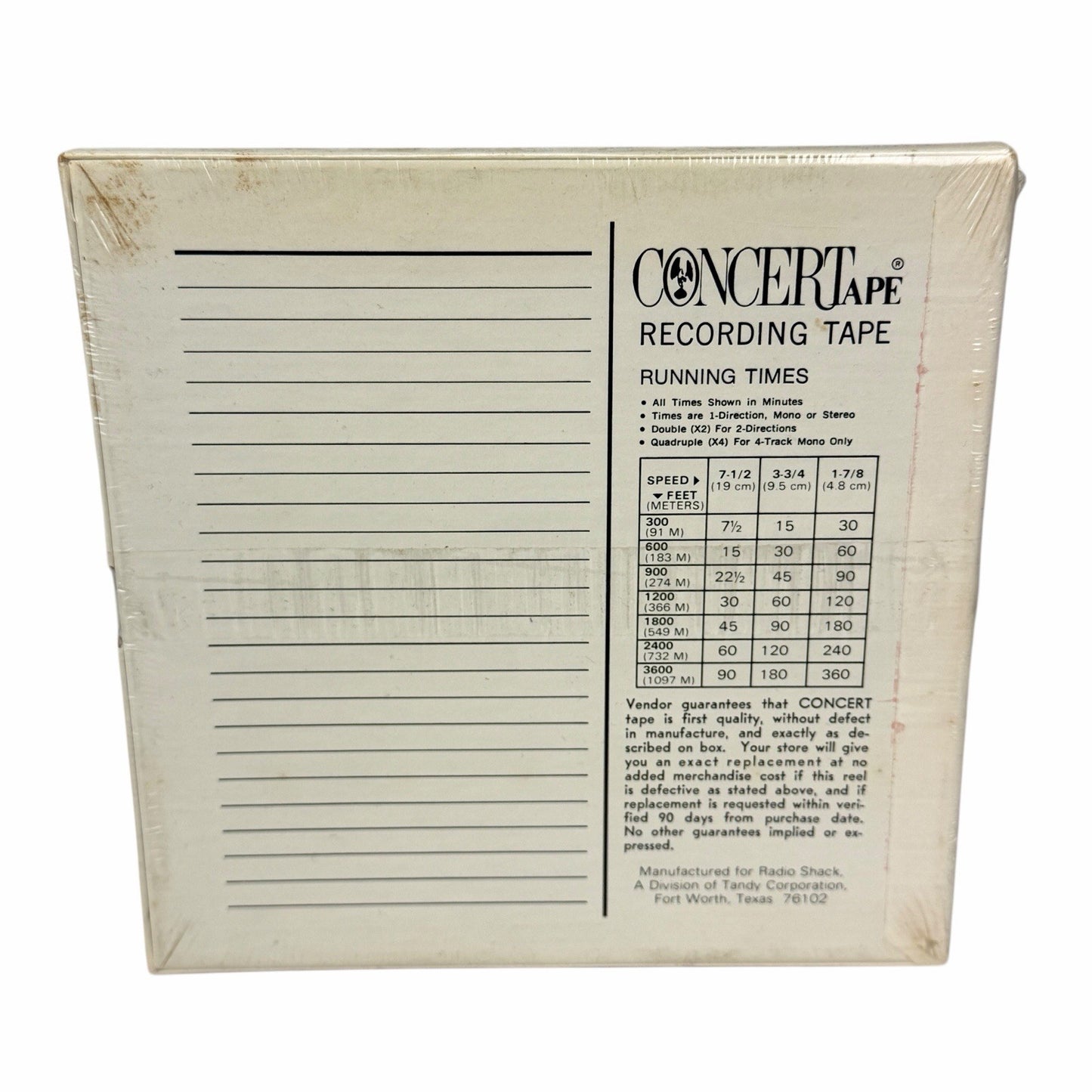 Vintage NEW Radio Shack CONCERTAPE 1800 FT. 7” Reel to Reel Blank Tape SEALED