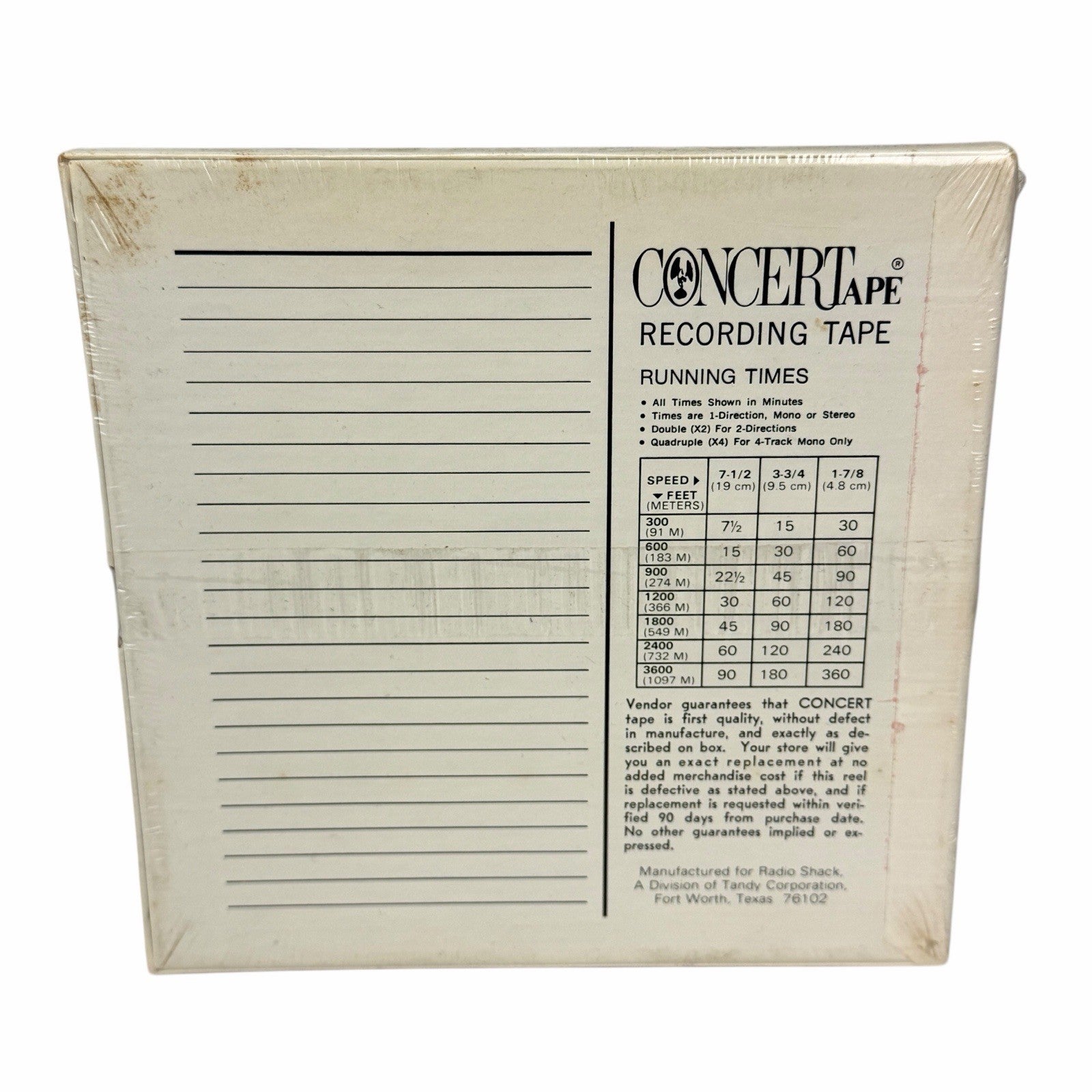Vintage NEW Radio Shack CONCERTAPE 1800 FT. 7” Reel to Reel Blank Tape SEALED