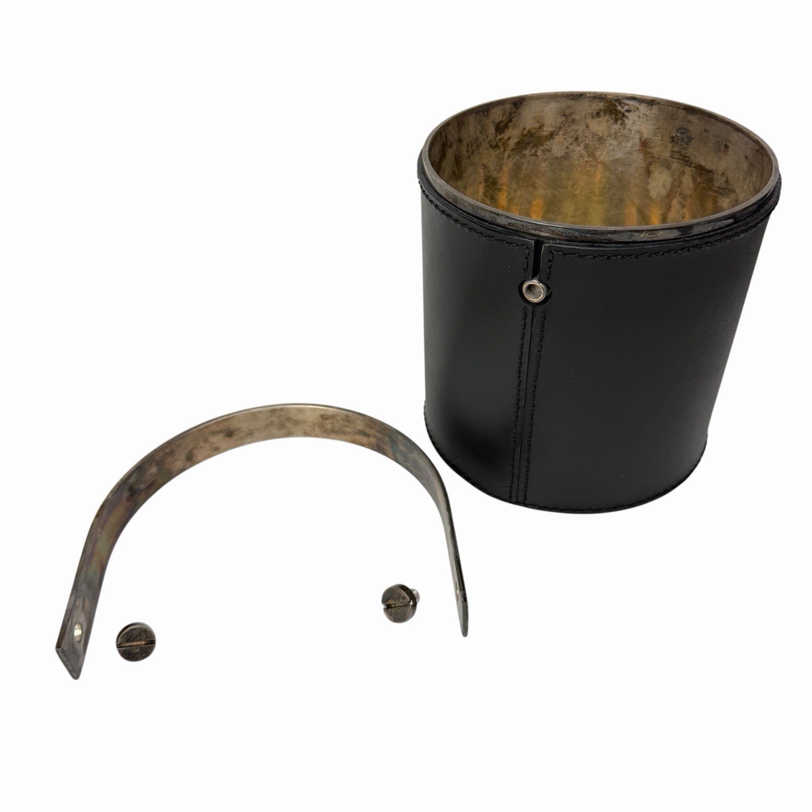 Vintage RALPH LAUREN Leather / Silver Plated ICE BUCKET w/ Swing Handle DUST BAG