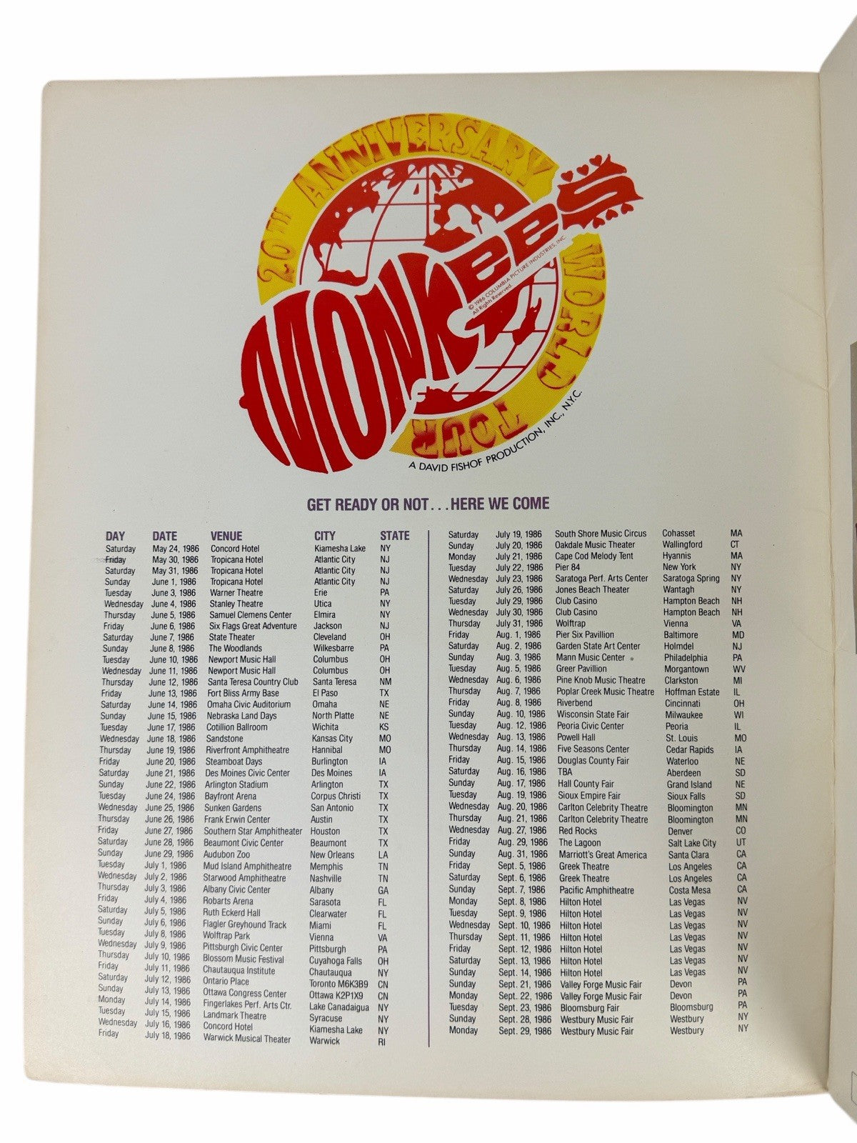 Vintage 1986 THE MONKEES 20th Anniversary World Tour PROGRAM BOOK