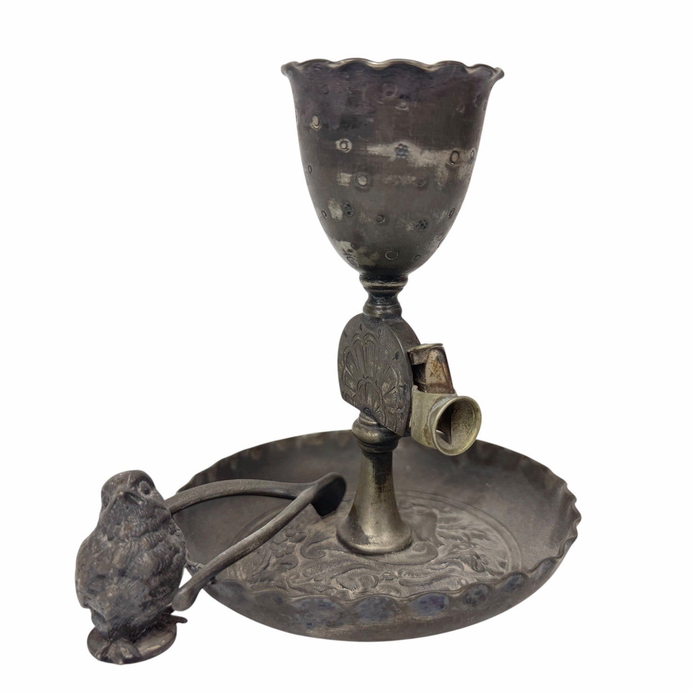 Antique DERBY SILVER CO Cigar Cutter Ashtray BIRD WISHBONE Smoking Match Holder
