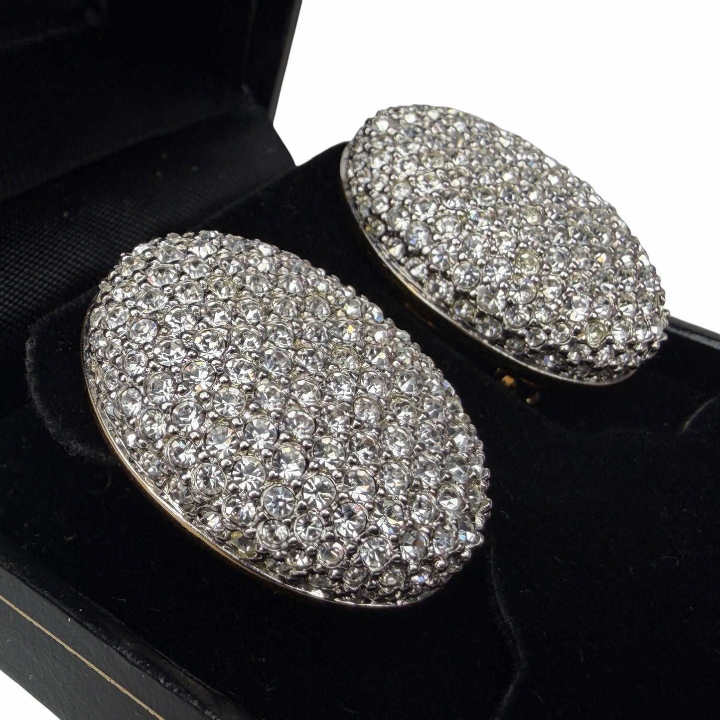 SWAROVSKI Large Oval Gold Tone Pave Crystal Rhinestone Clip-On EARRINGS Signed