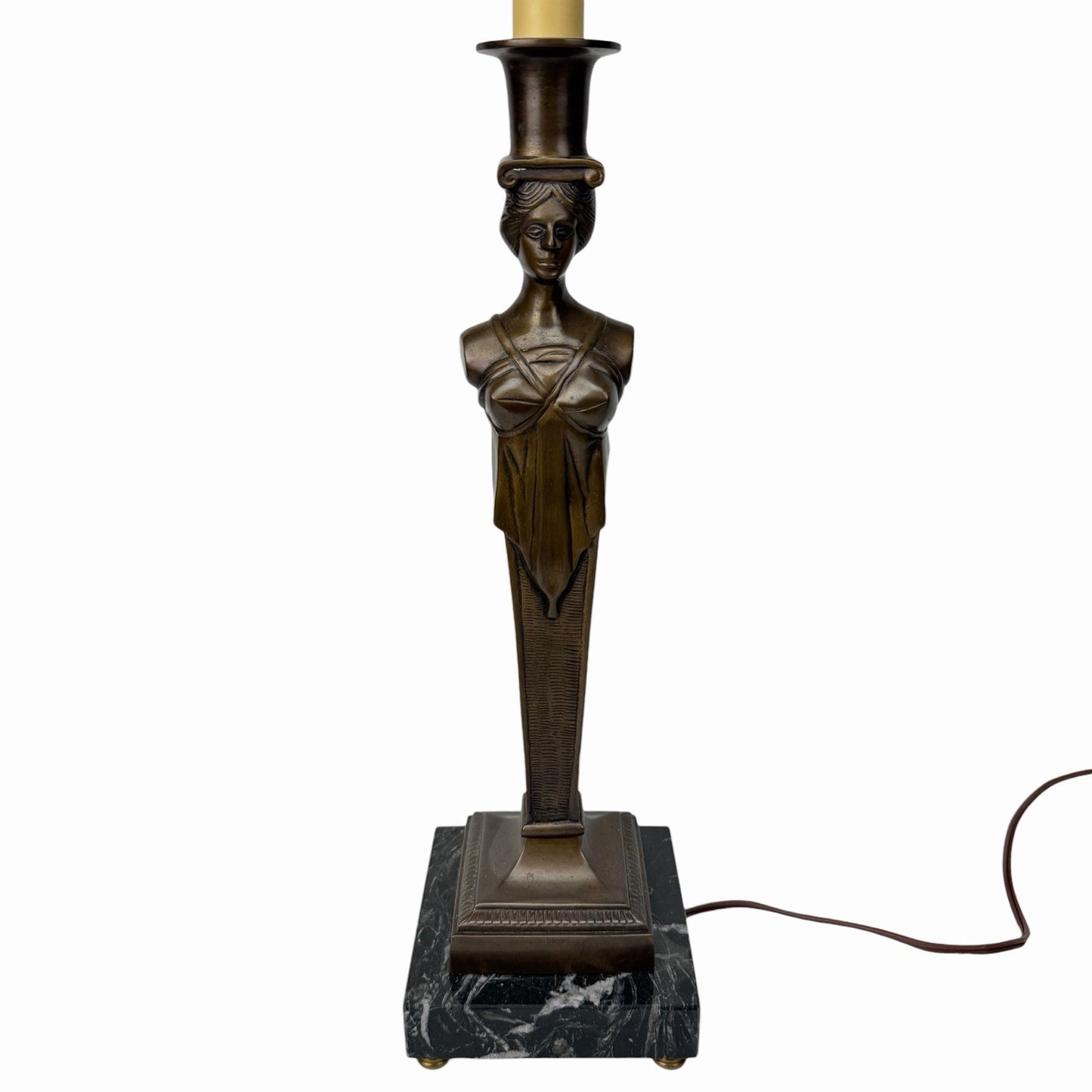 Vintage Hollywood Regency Neoclassical Caryatid Lady Brass Marble Table Lamp 32”