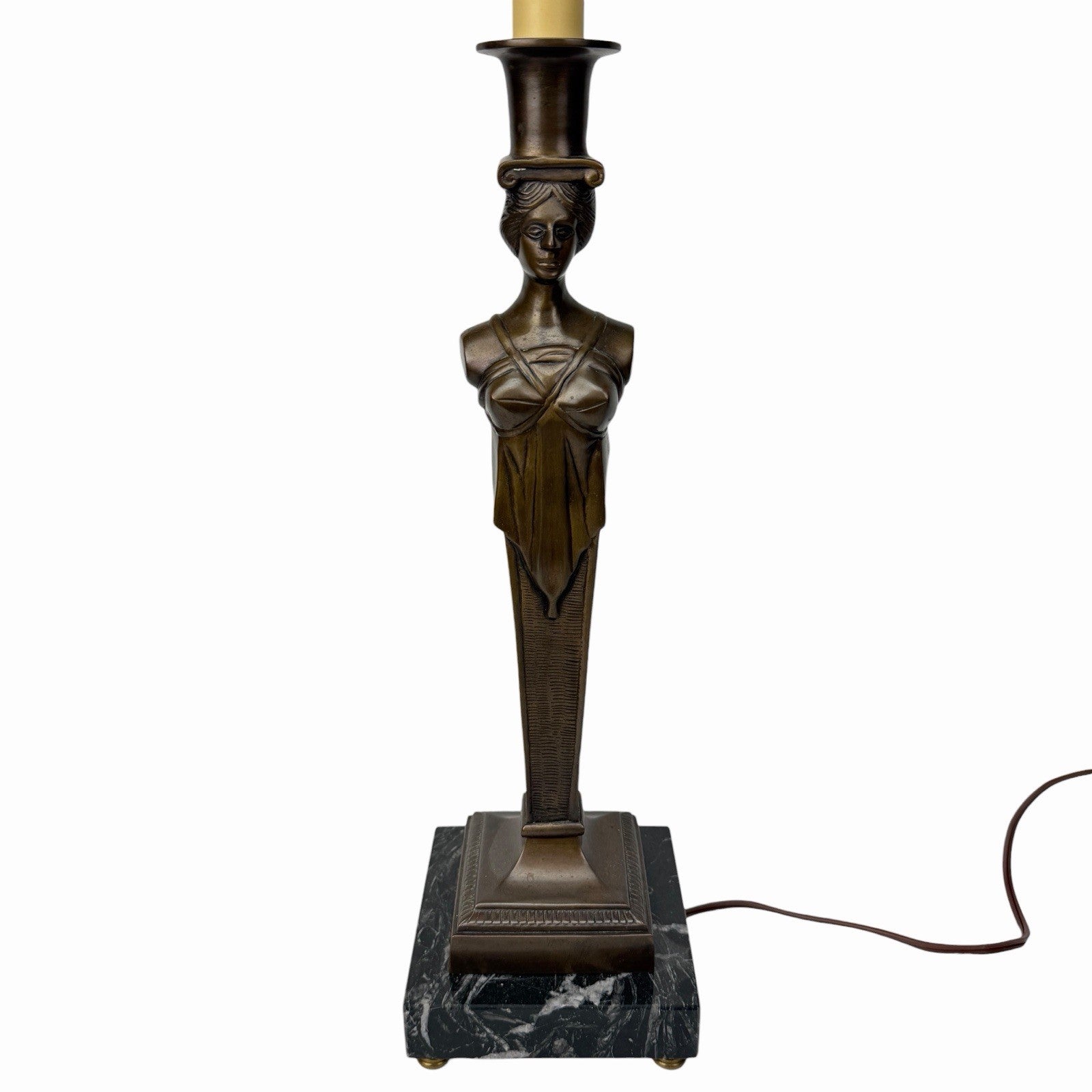 Vintage Hollywood Regency Neoclassical Caryatid Lady Brass Marble Table Lamp 32”