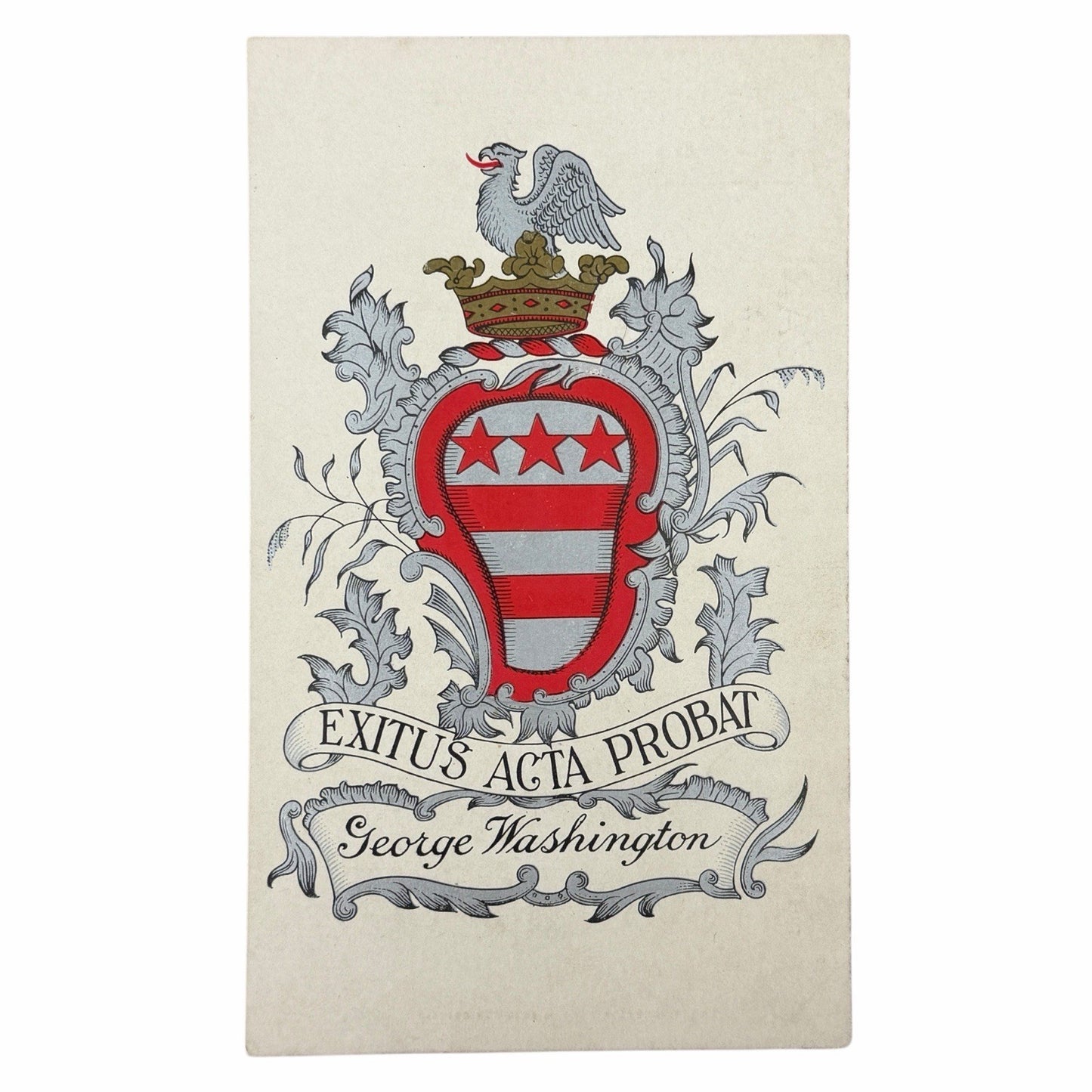 c1910 George Washington BOOKPLATE Coat Of Arms Crest POSTCARD SILVER LITHO